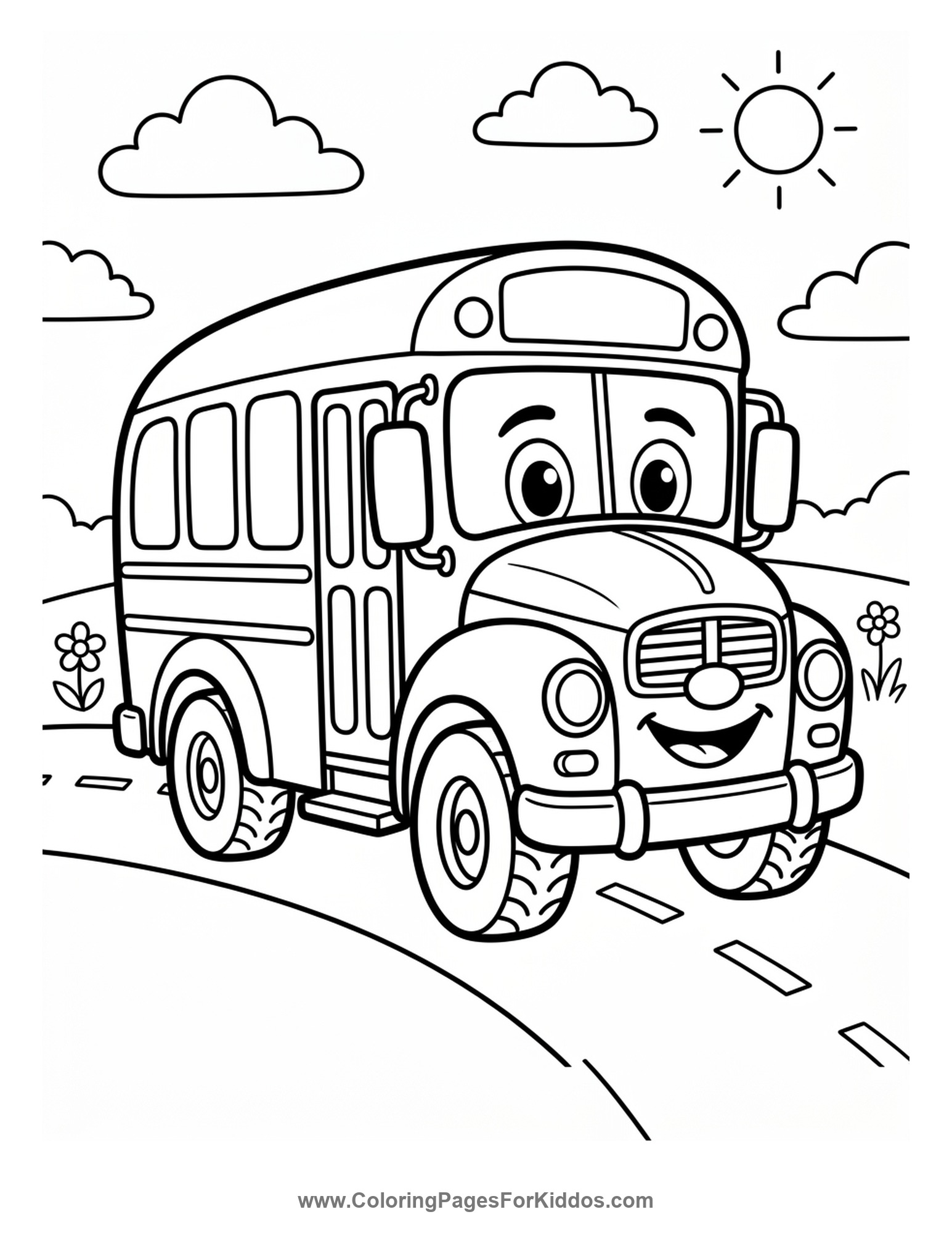 Happy Singing School Bus coloring page