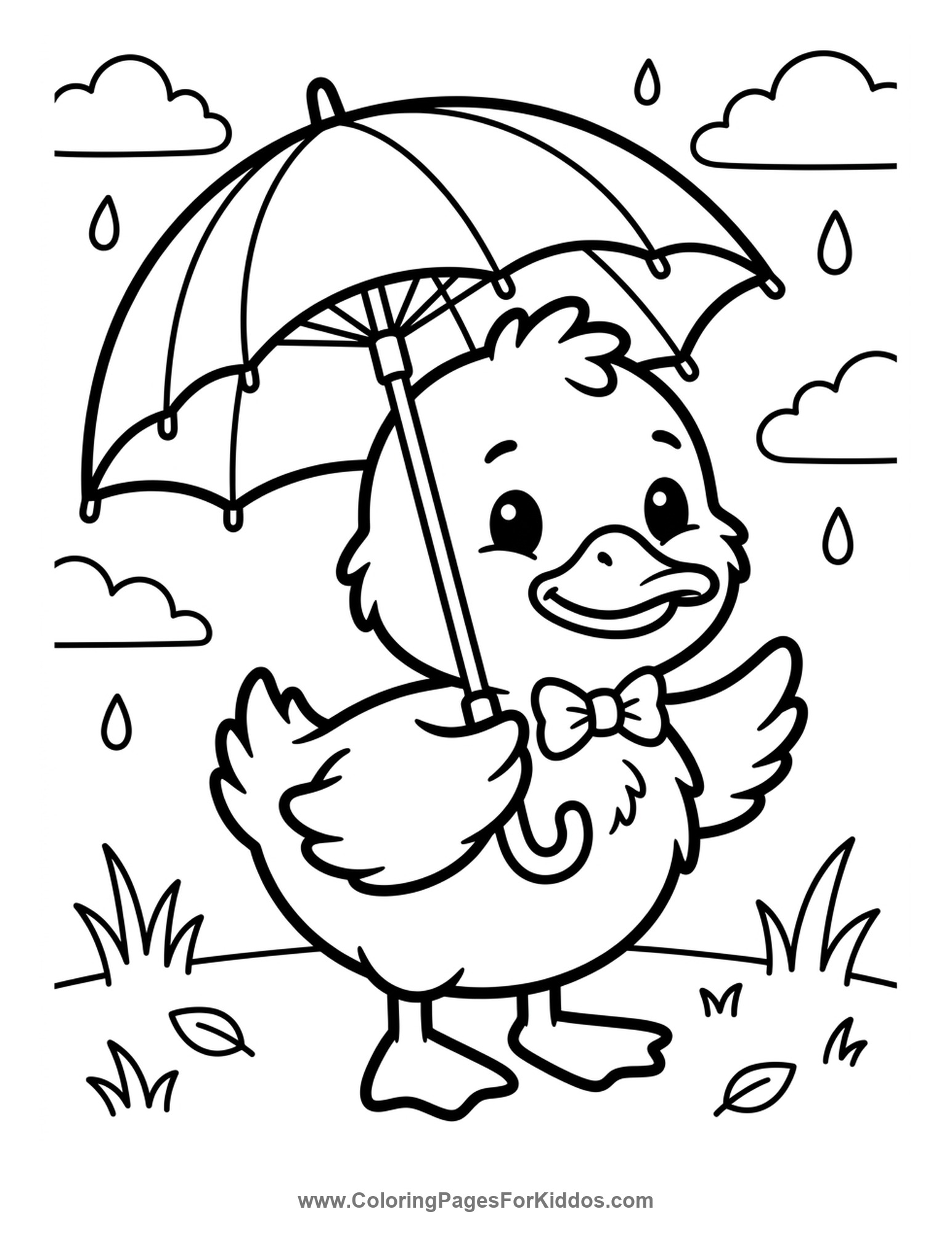 Duckling With An Umbrella coloring page