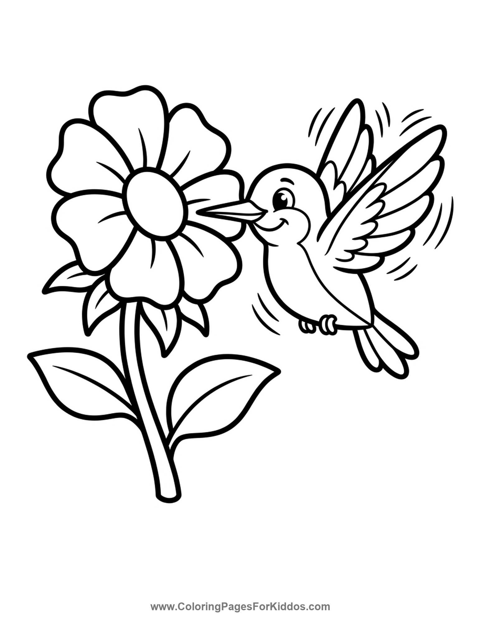 Hummingbird At A Flower coloring page
