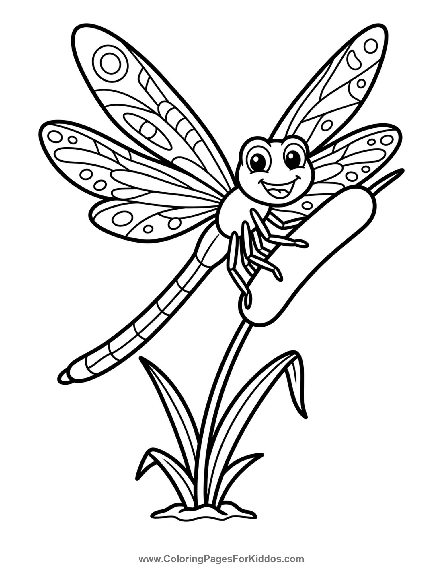 Dragonfly Resting On A Reed coloring page
