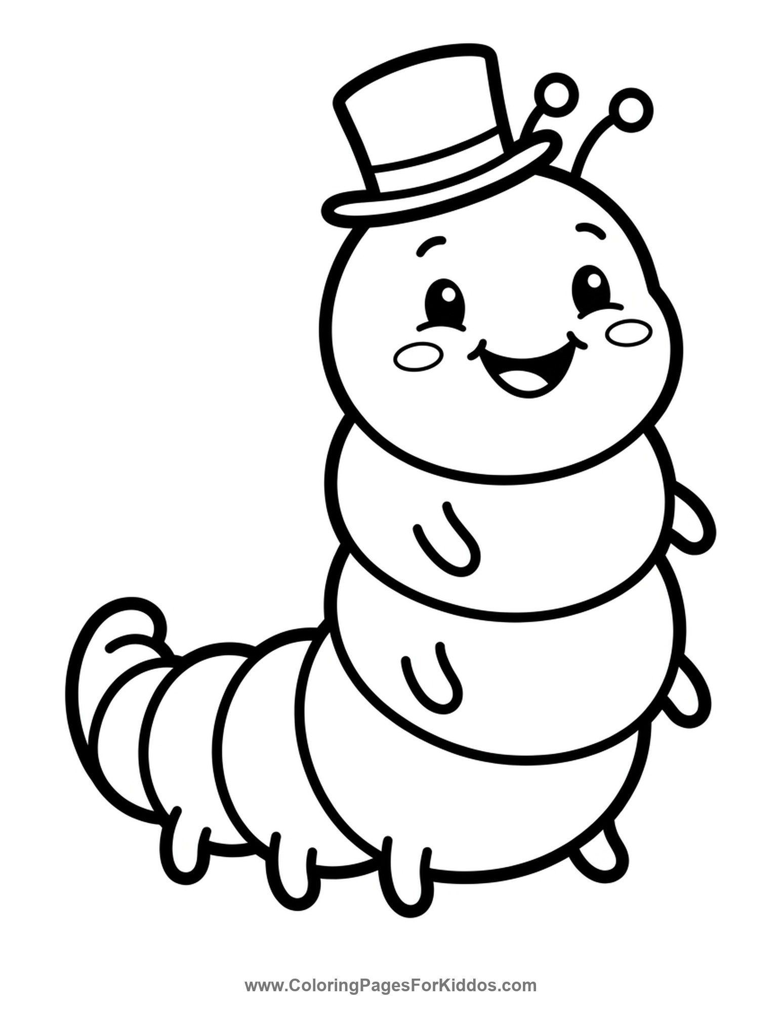 Happy Caterpillar In Hat coloring page