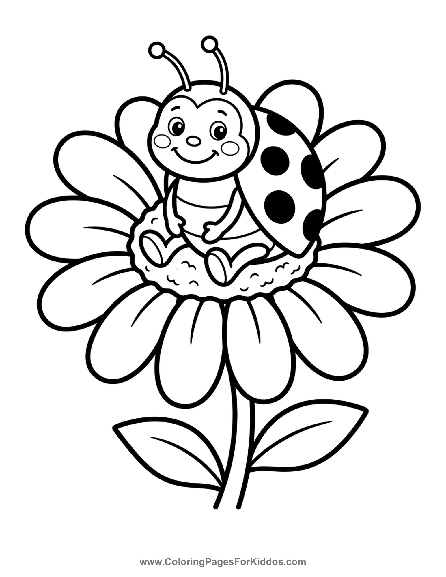 Ladybug On A Flower coloring page