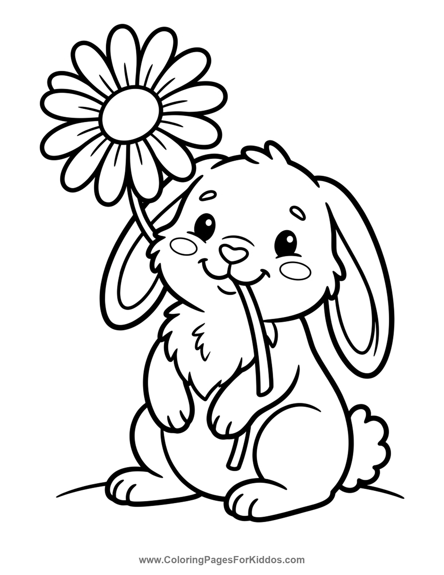 Bunny With A Flower coloring page