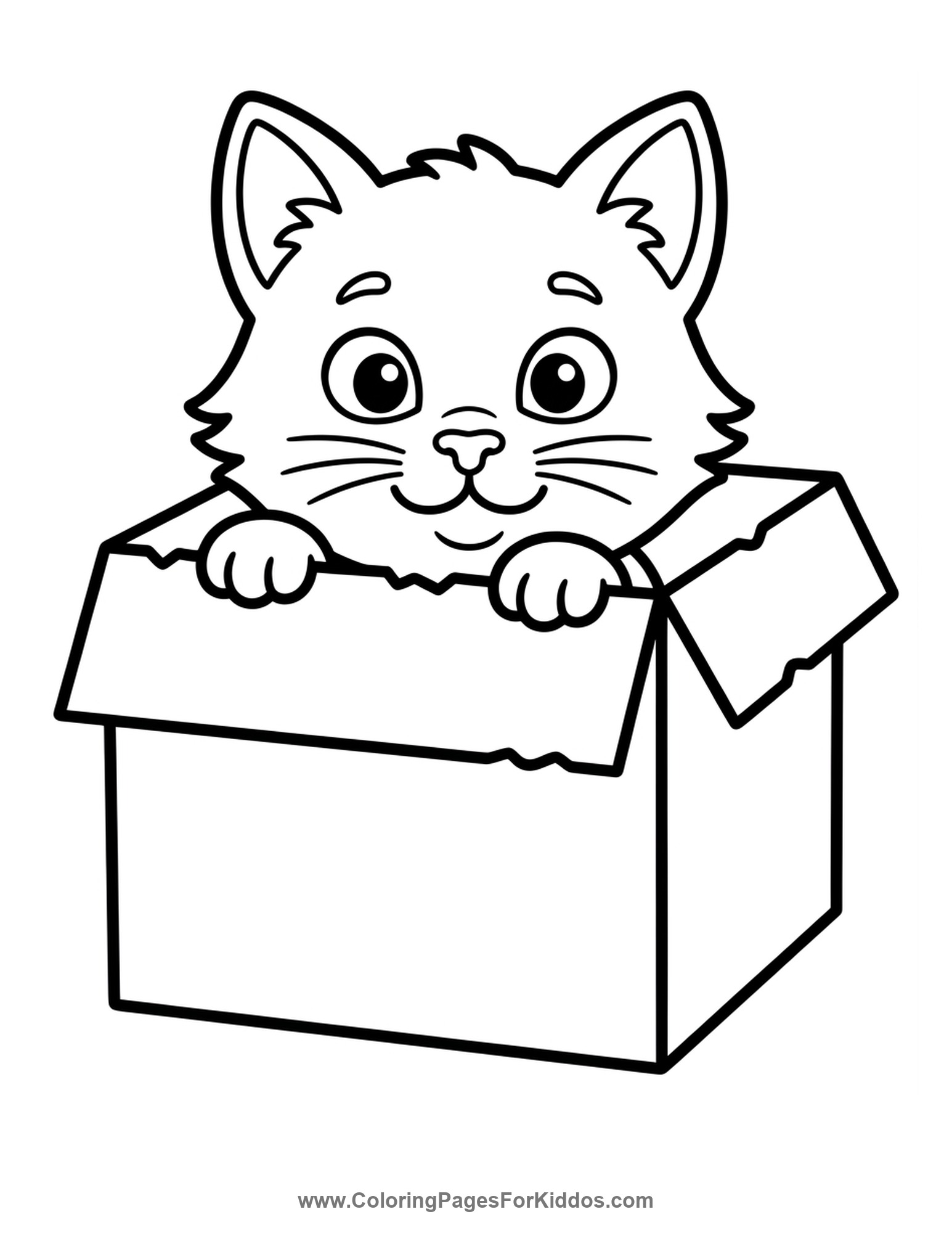 Cat Peeking From Box coloring page