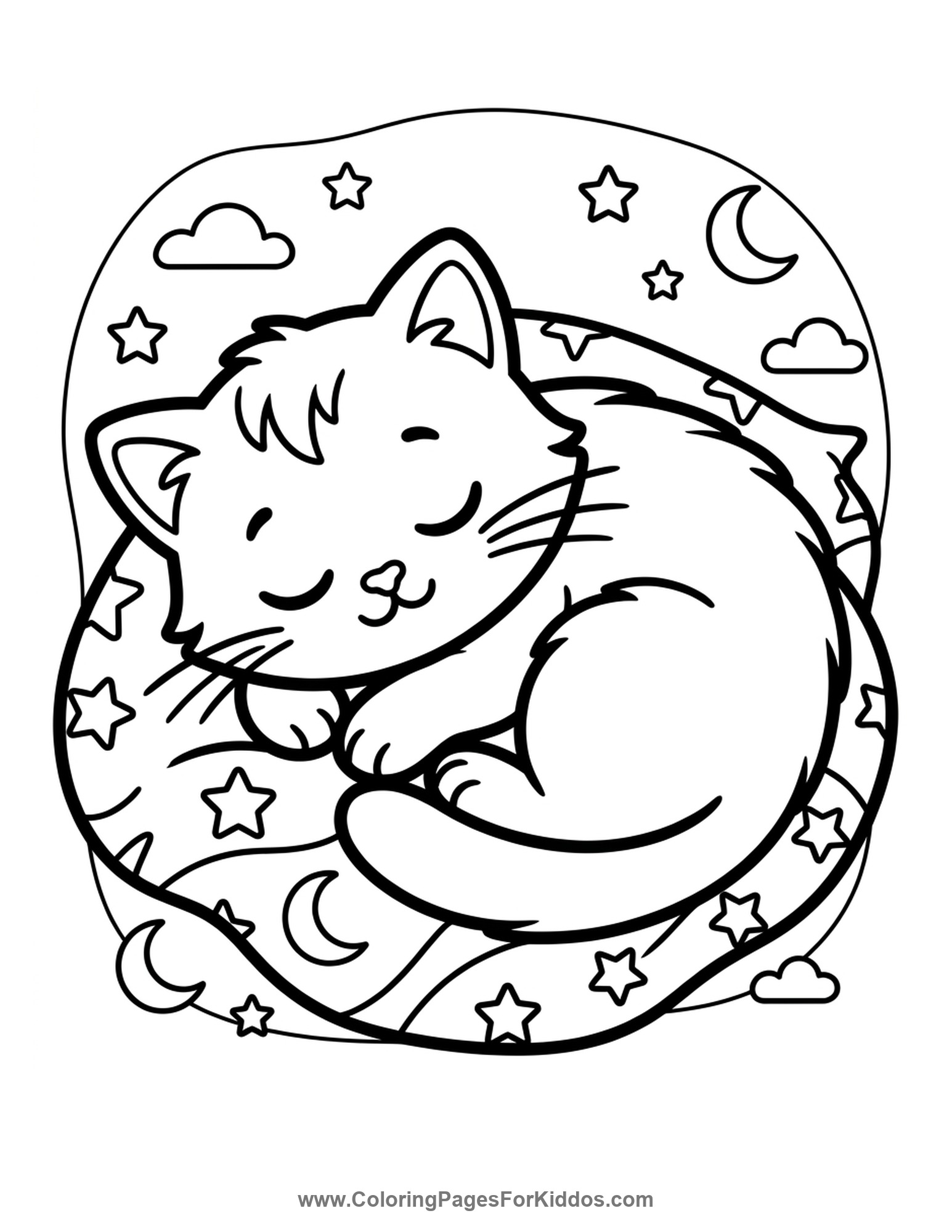 Cozy Napping Kitten coloring page