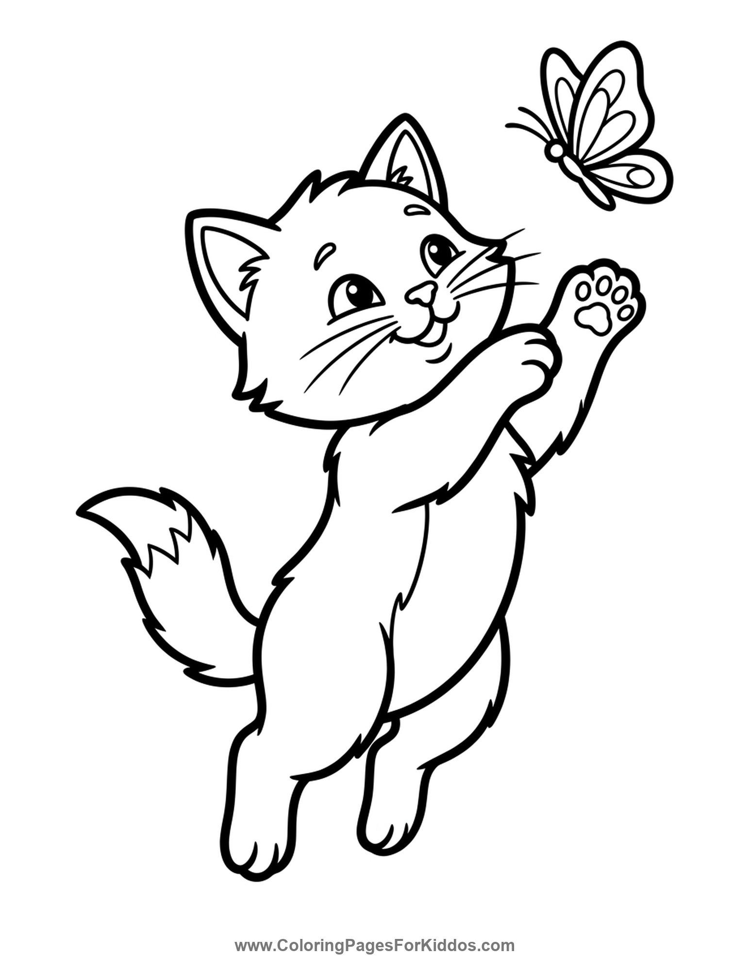 Kitten Chasing A Butterfly coloring page