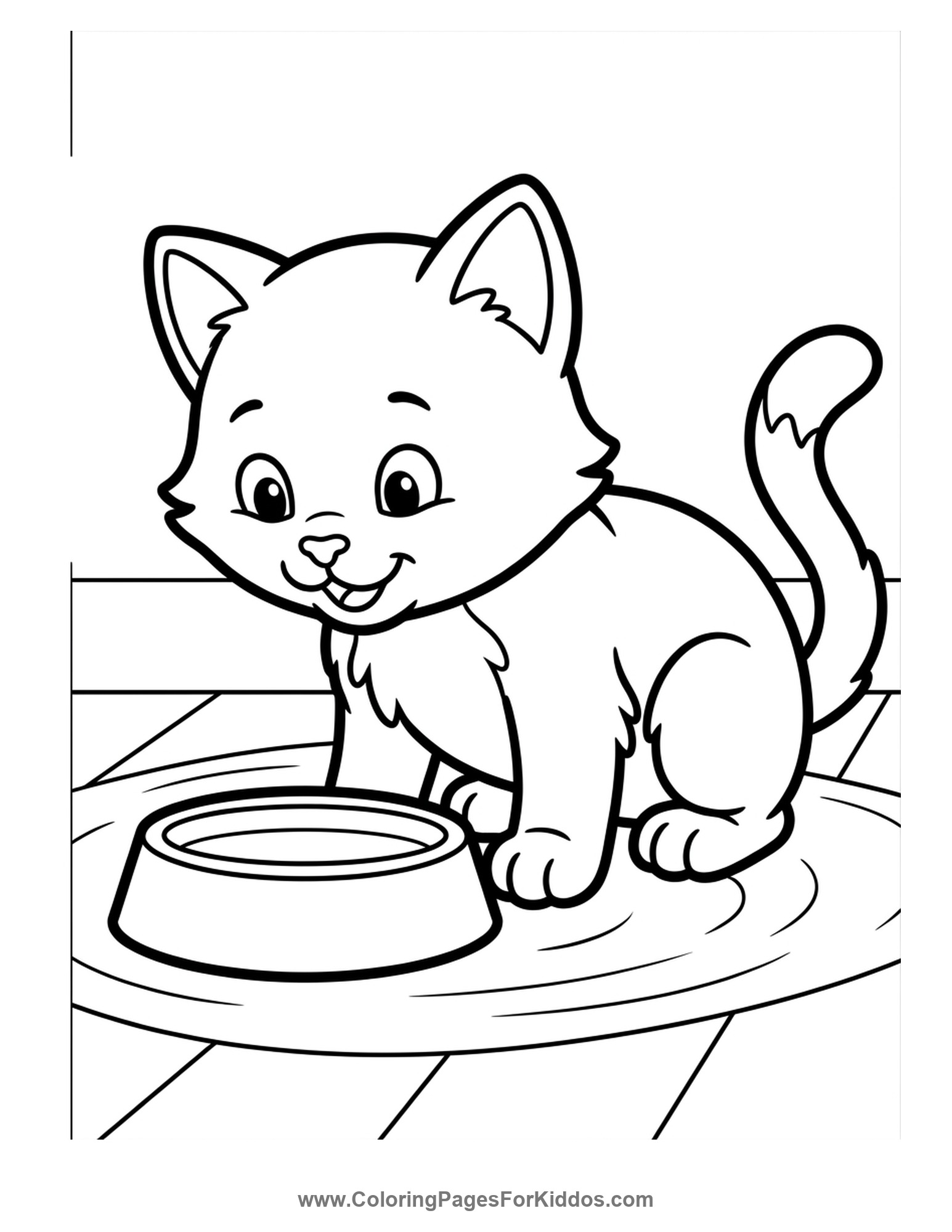 Kitten Drinking From Bowl coloring page