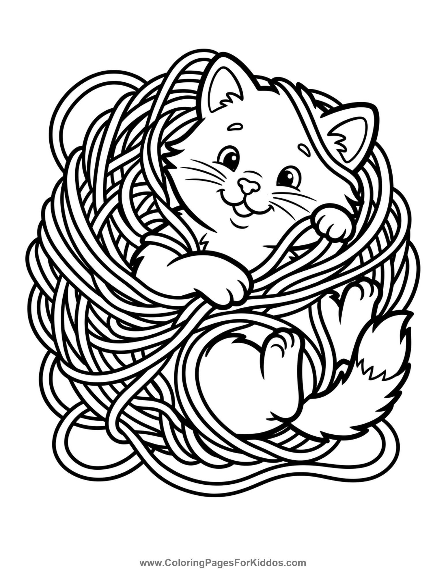 Kitten Playing With Yarn coloring page
