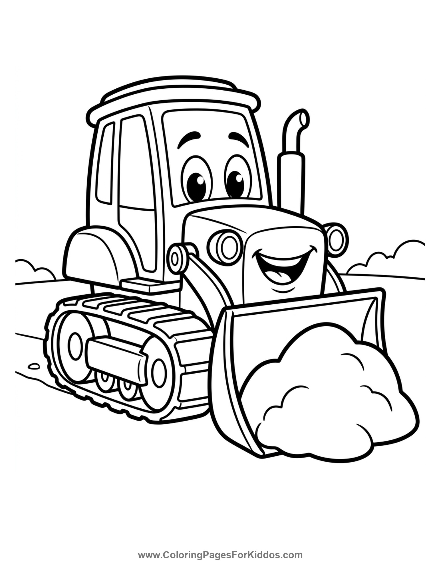 Big Bulldozer Pushing Dirt coloring page
