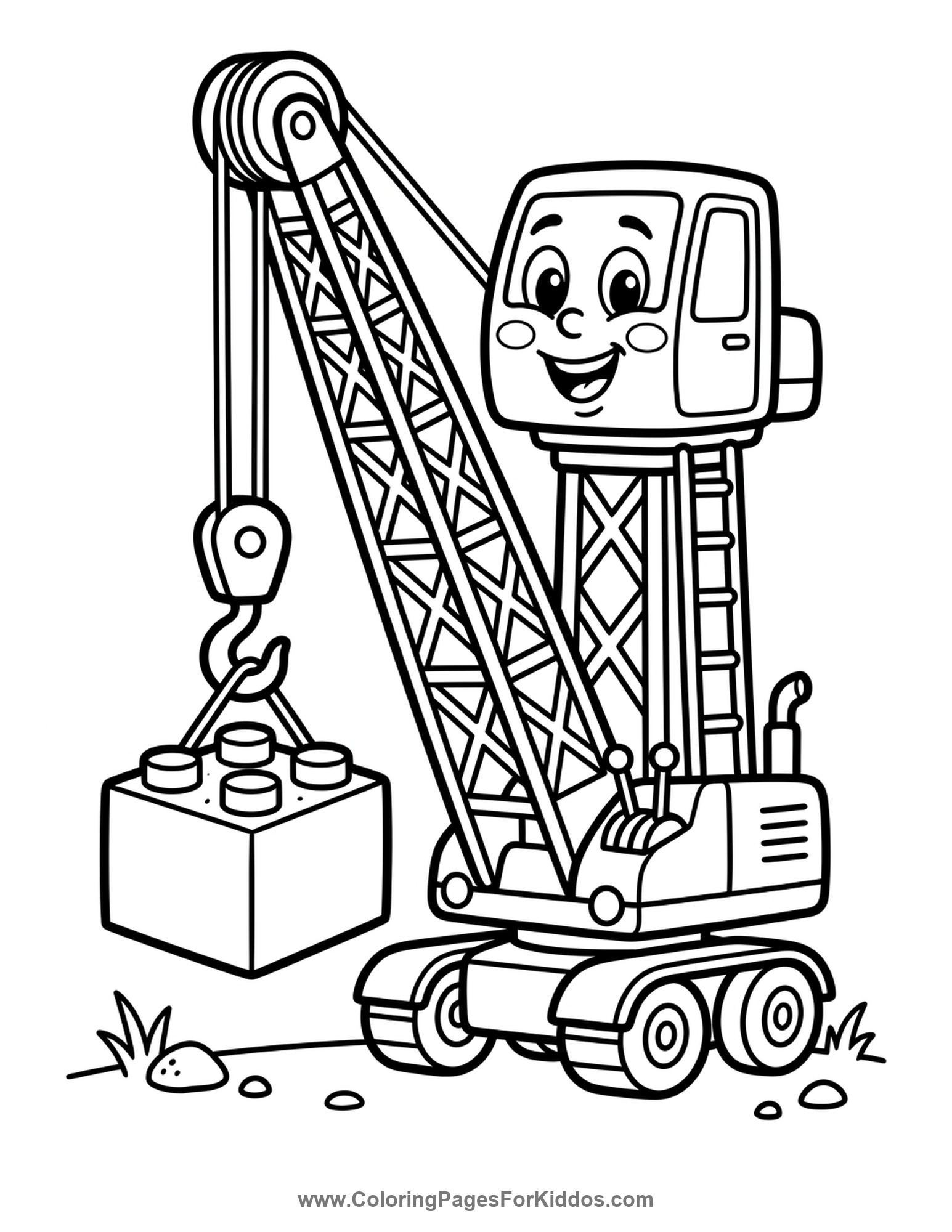 Tall Crane Lifting A Block coloring page
