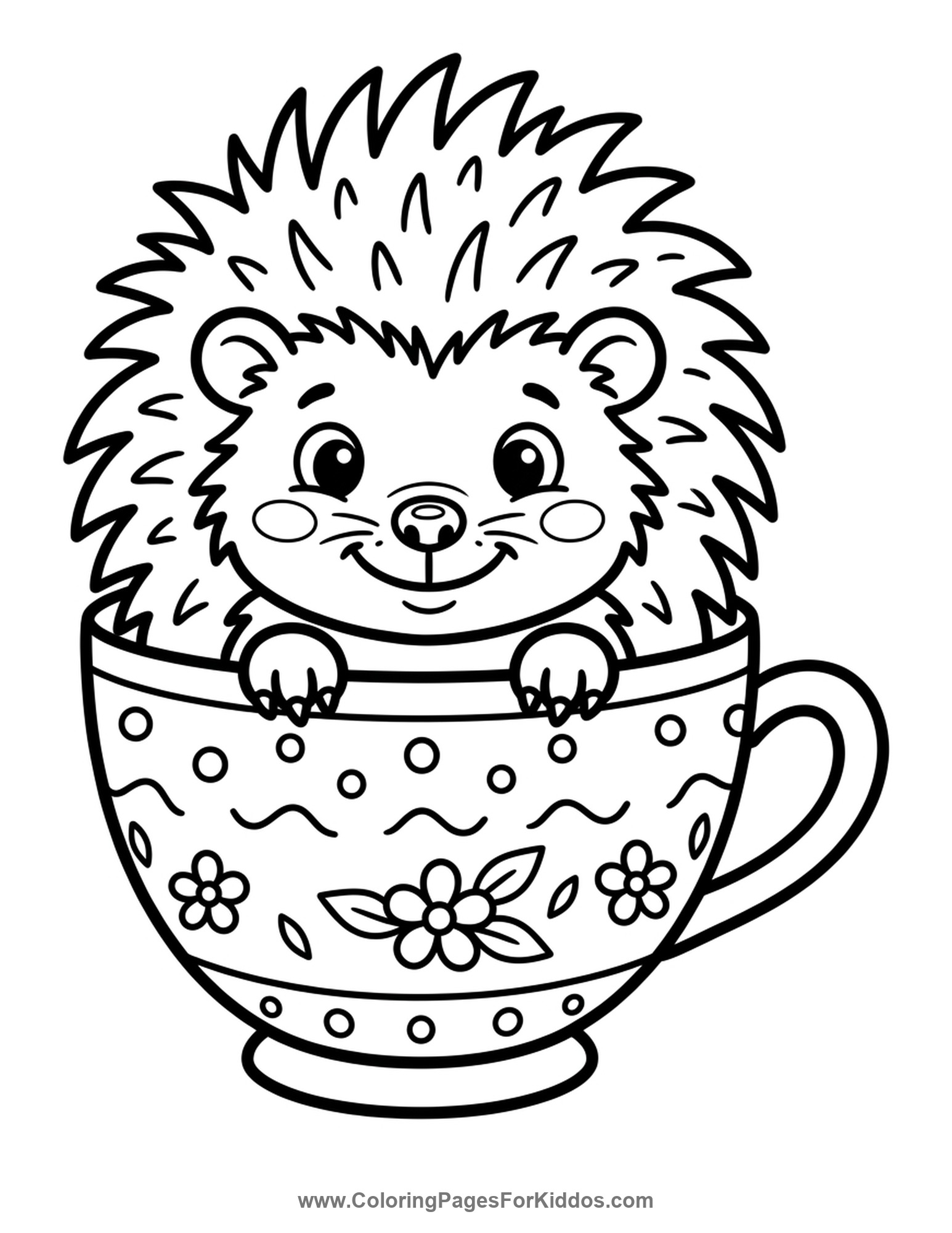 Hedgehog In A Teacup coloring page