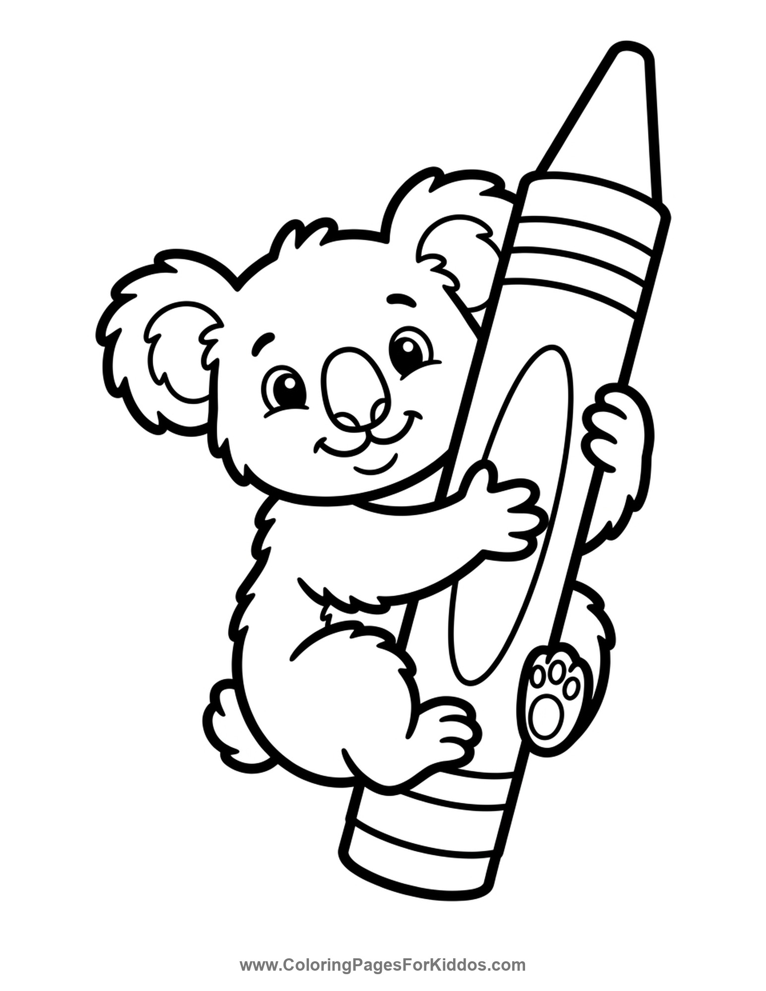 Koala Hugging A Crayon coloring page