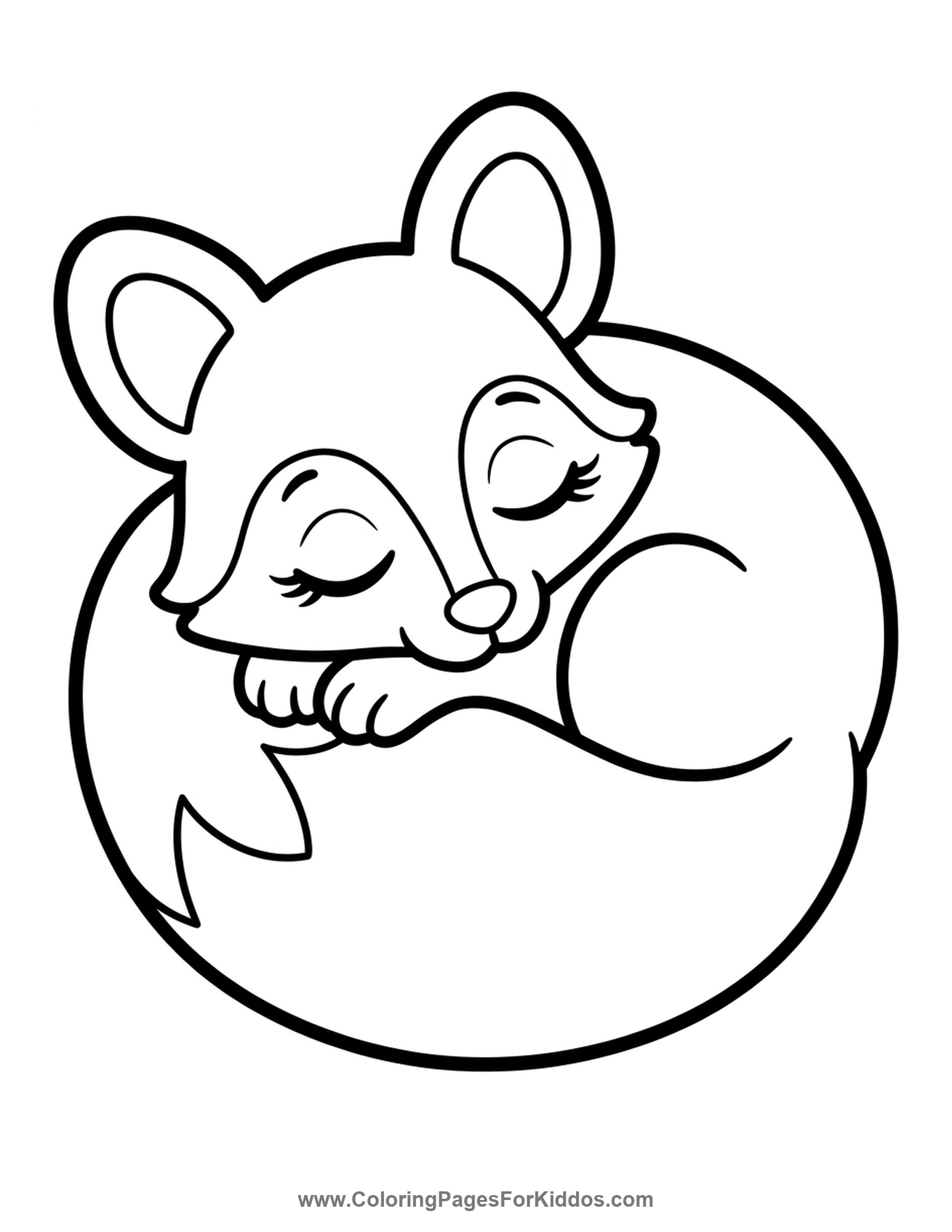 Sleepy Curled-Up Fox coloring page