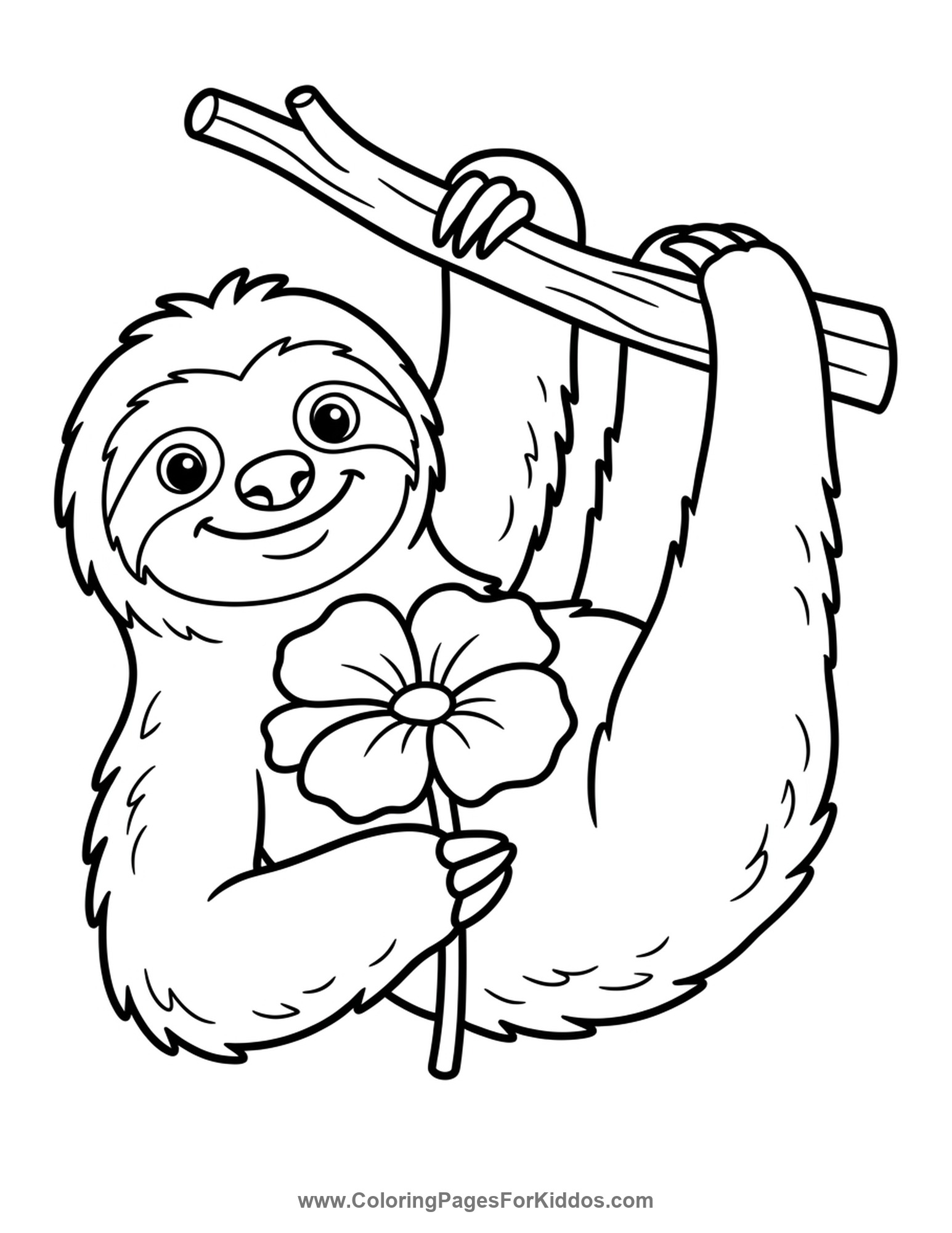 Sloth Hanging From Branch coloring page