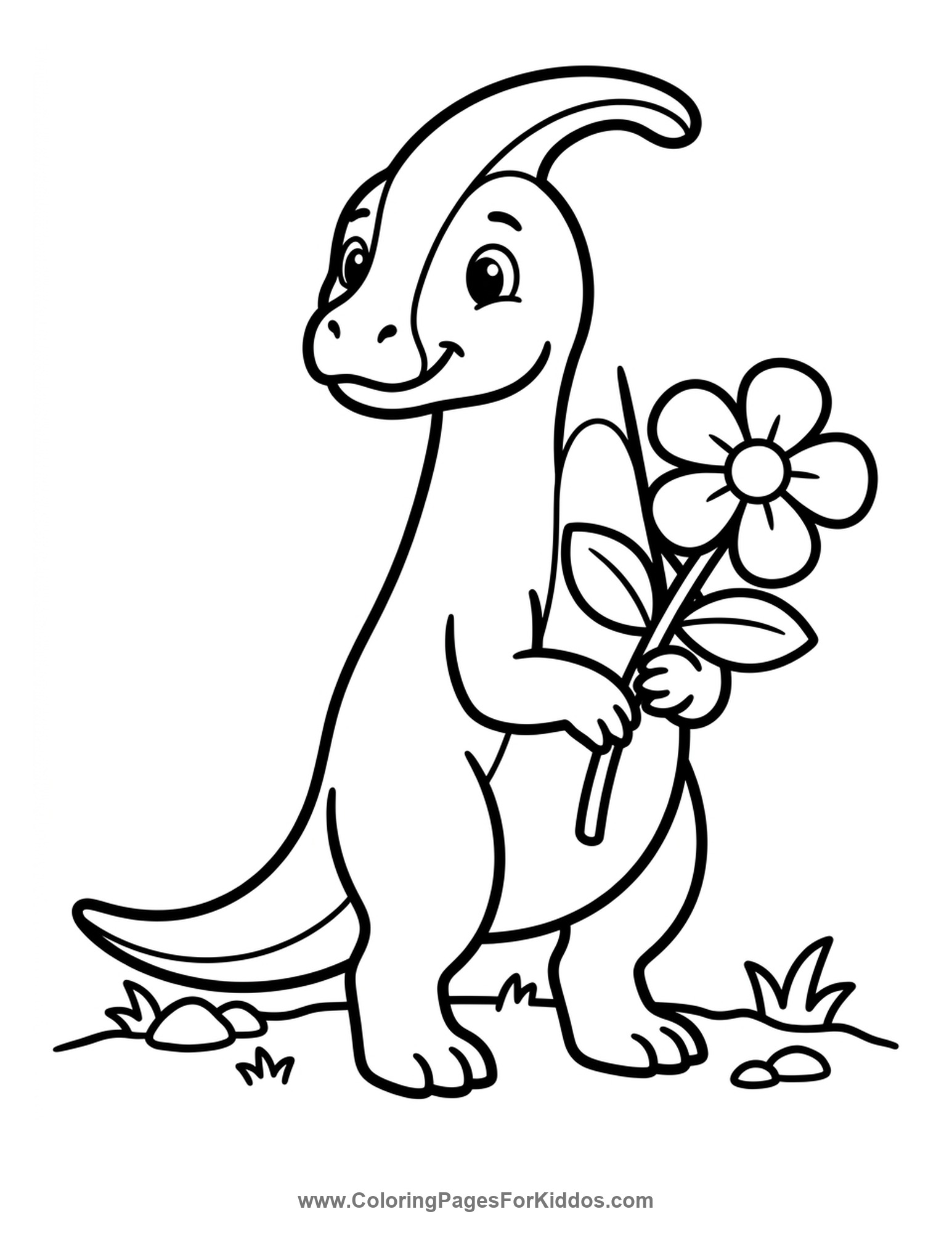 Dinosaur Holding A Flower coloring page
