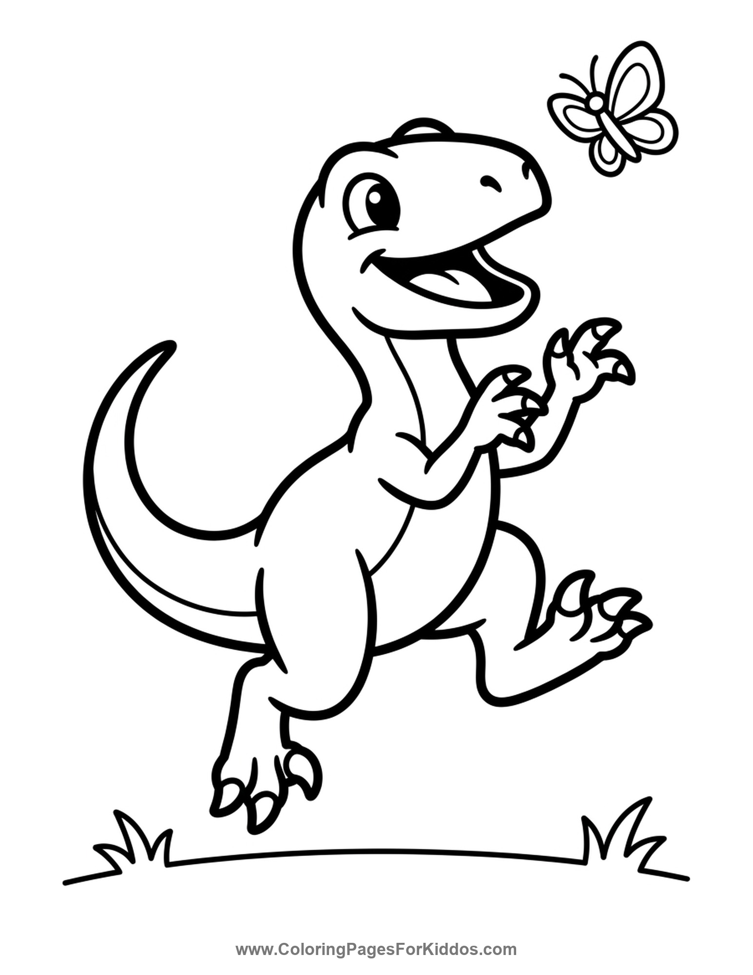 Velociraptor Chasing A Butterfly coloring page