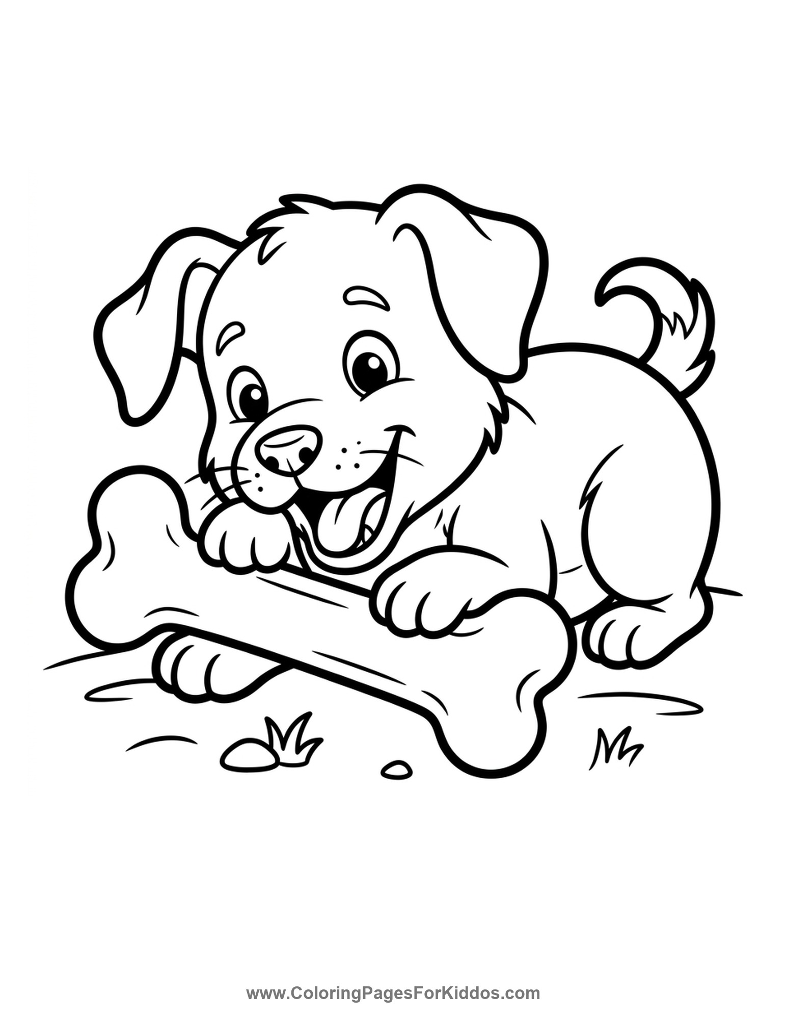 Puppy Chewing A Bone coloring page