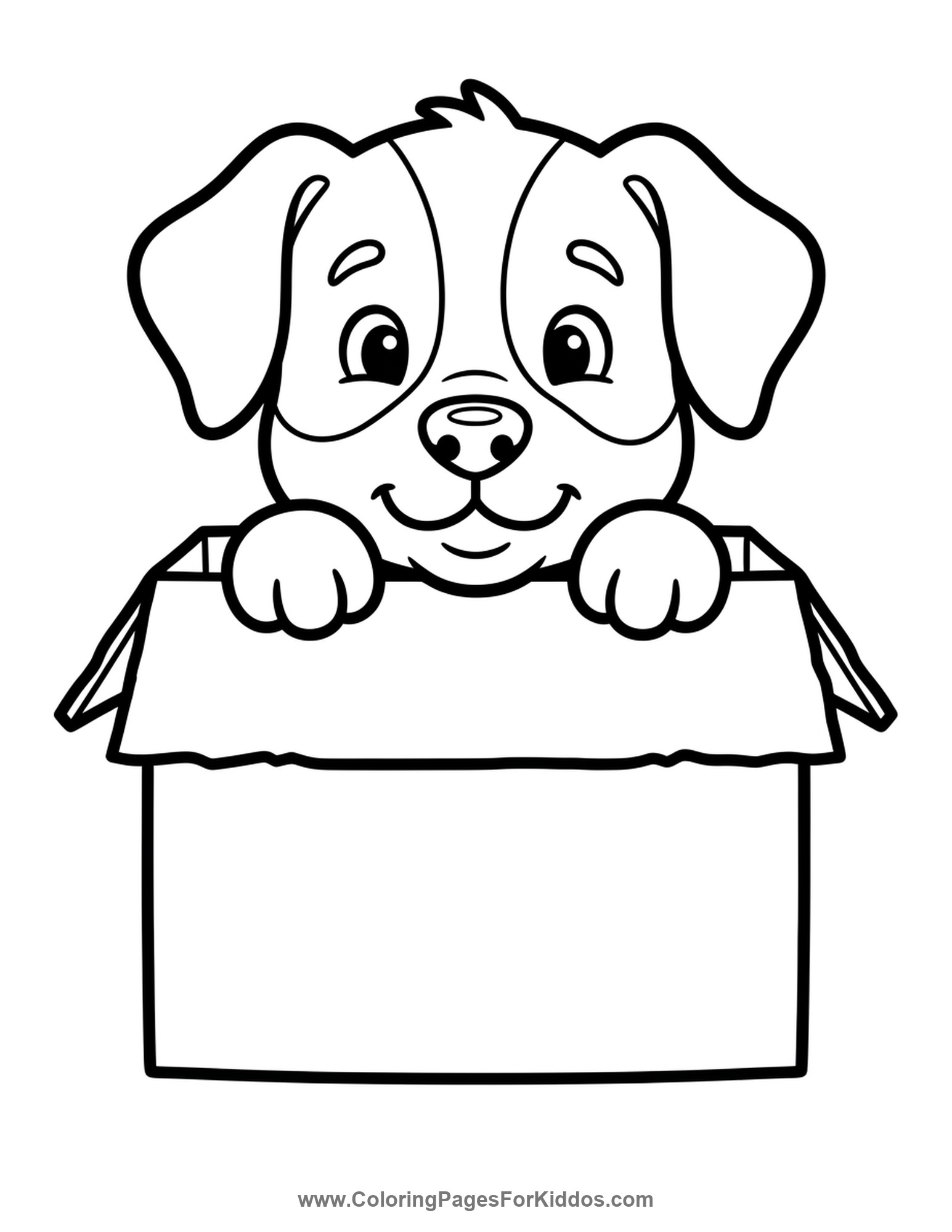 Puppy Peeking From Box coloring page