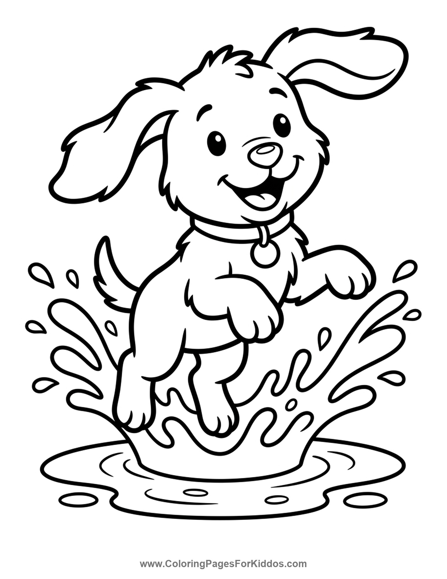Puppy Splashing In Puddle coloring page