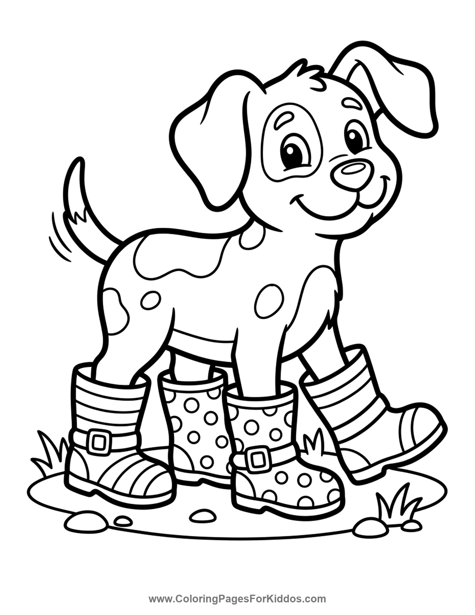 Puppy Wearing Rain Boots coloring page
