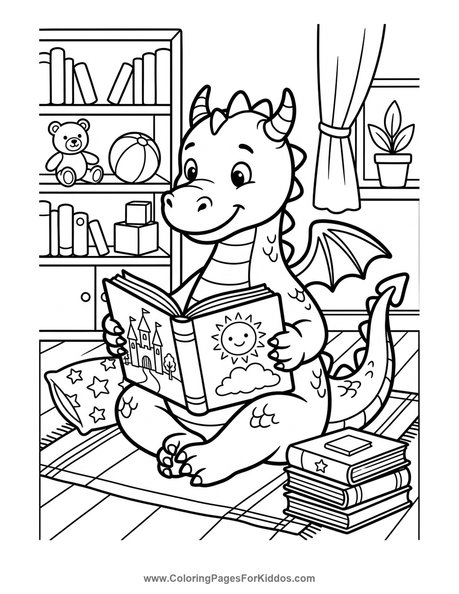 Dragon Reading A Book coloring page