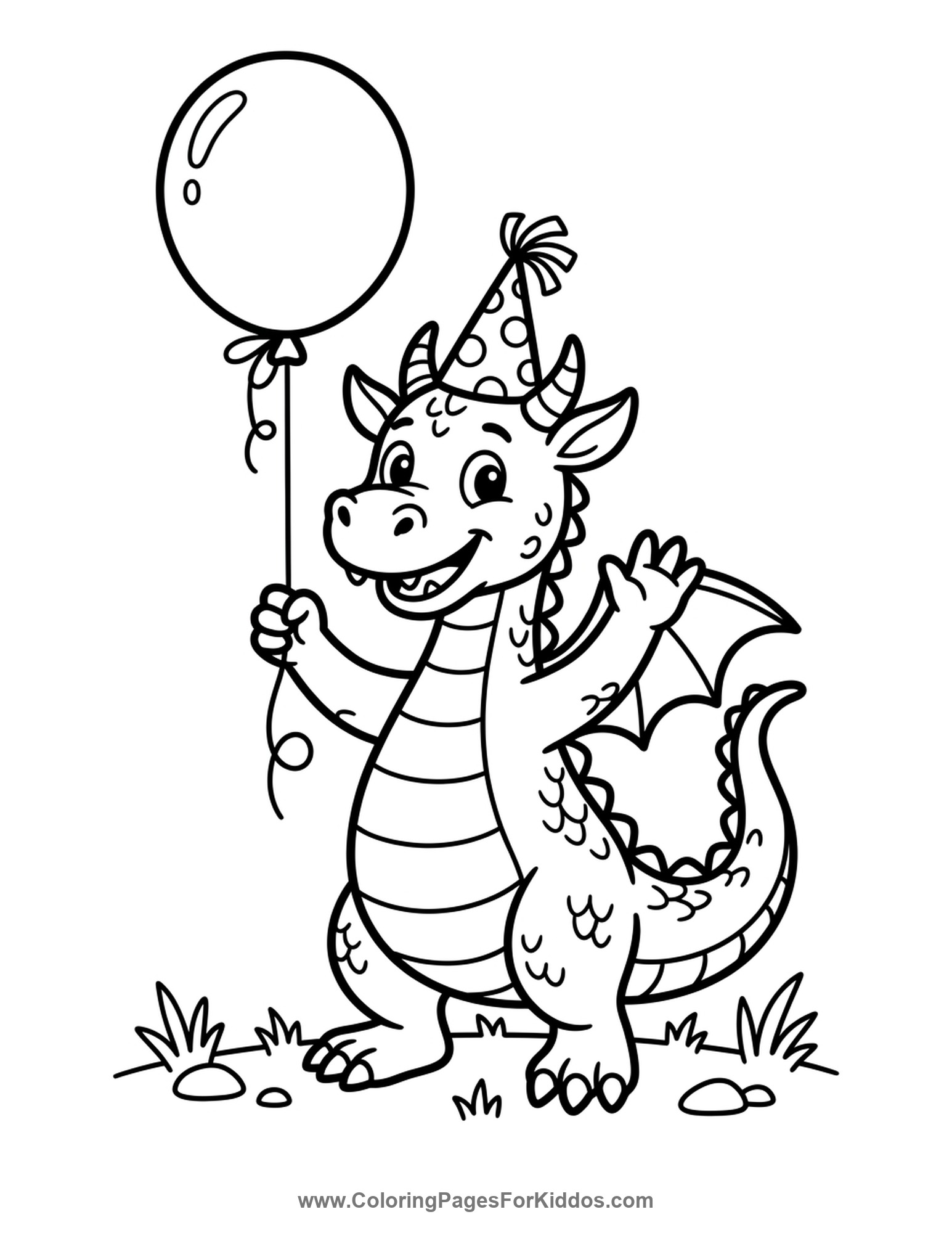 Dragon With A Balloon coloring page