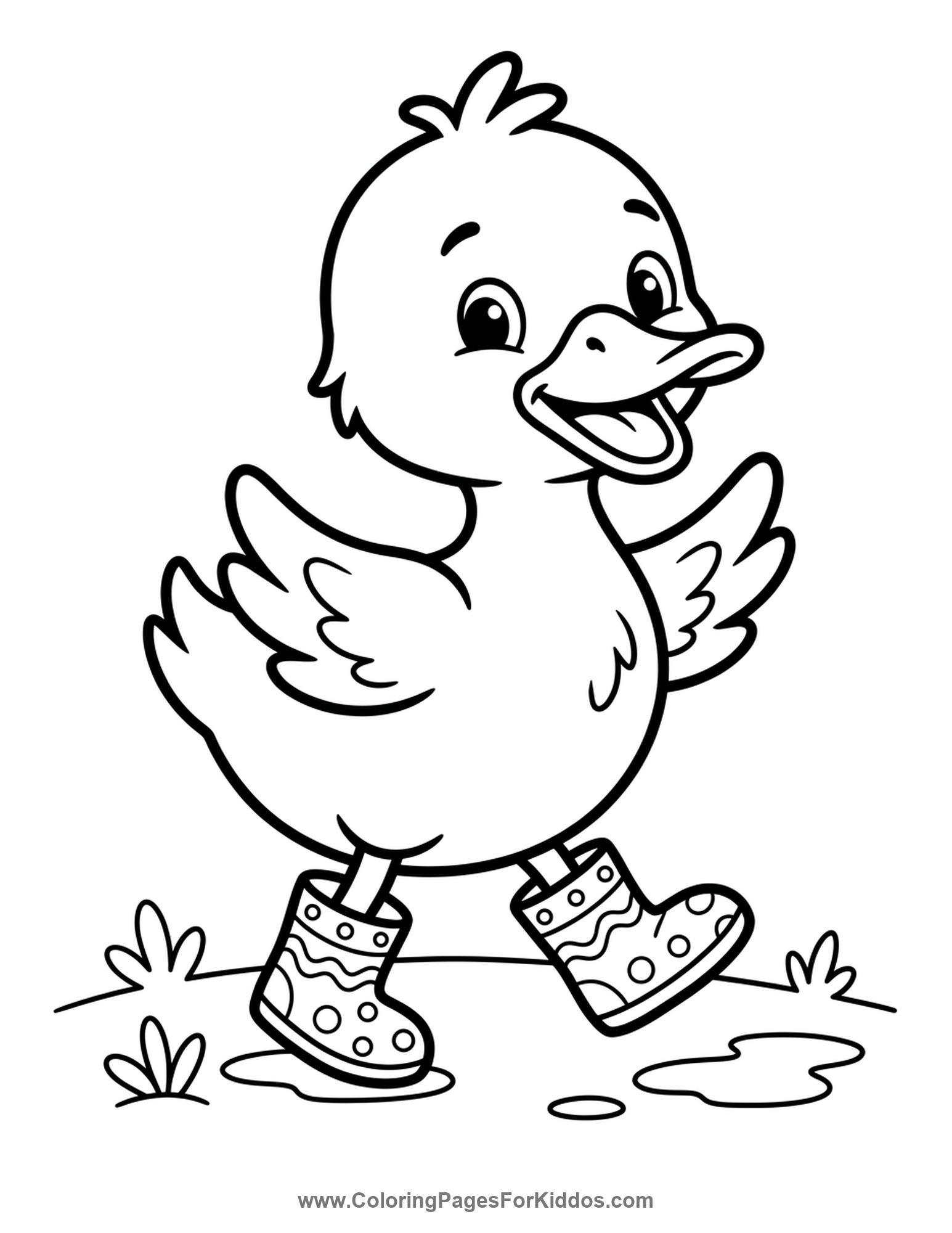 Duck Wearing Rain Boots coloring page