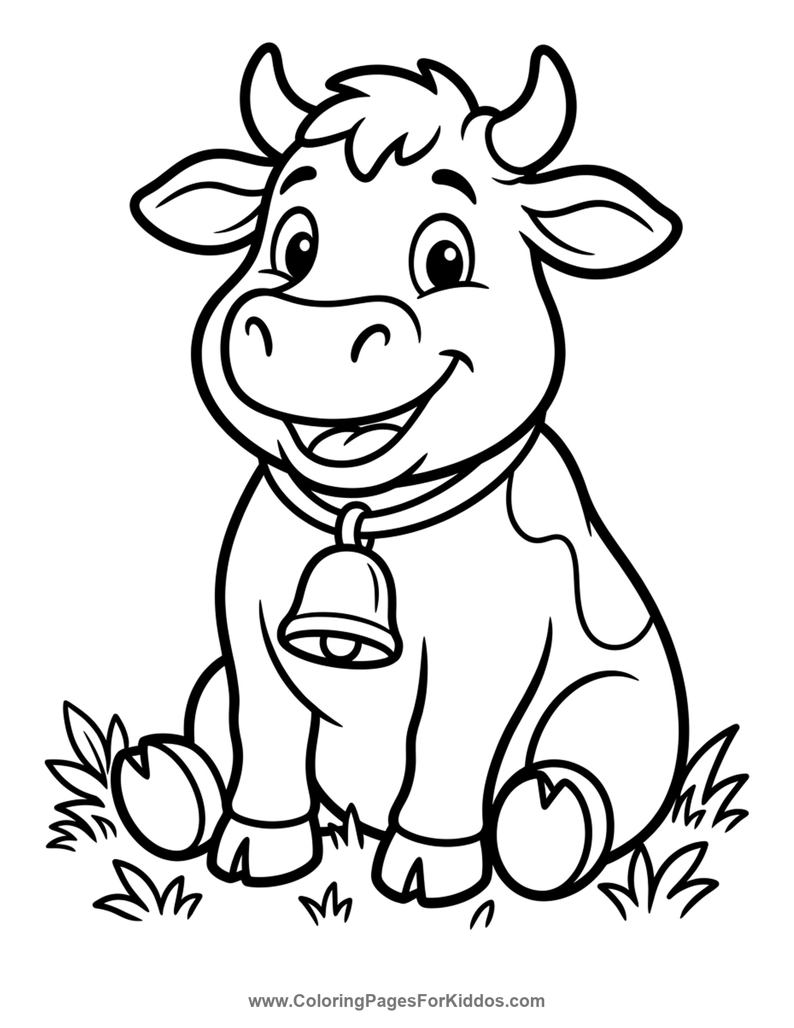 Happy Cow With Bell coloring page