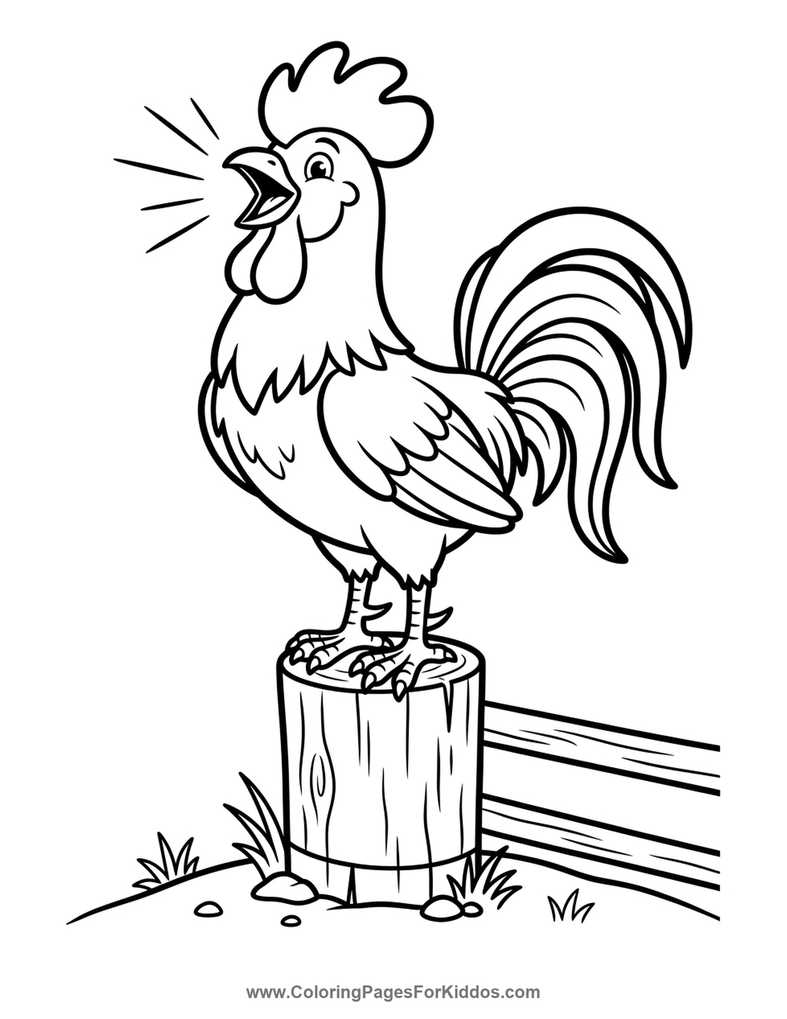 Rooster Crowing At Dawn coloring page