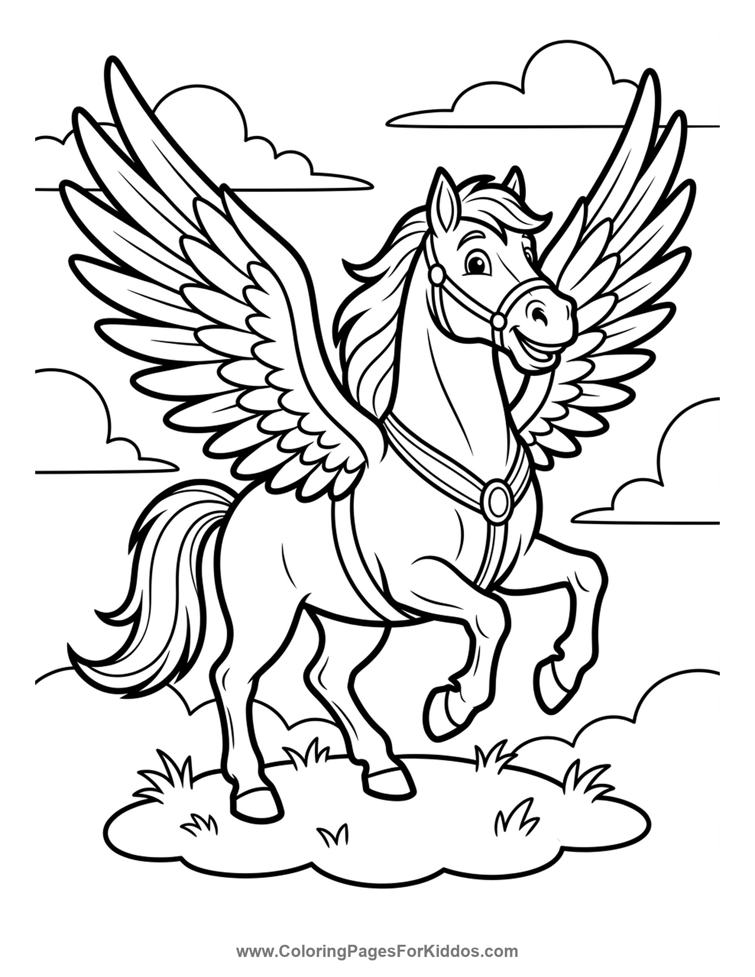 Beautiful Flying Pegasus coloring page