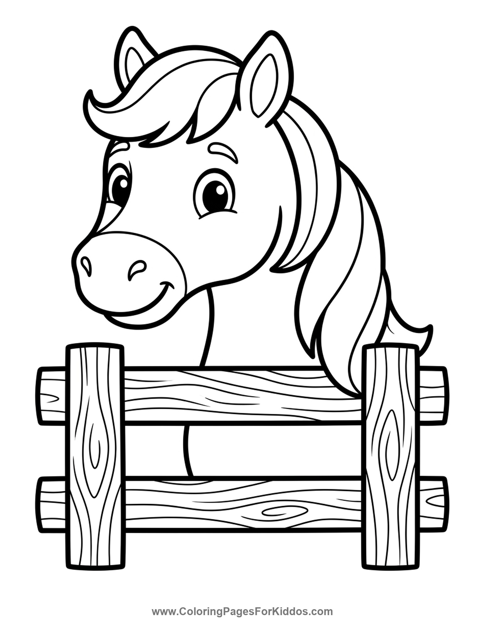 Horse Peeking Over Fence coloring page