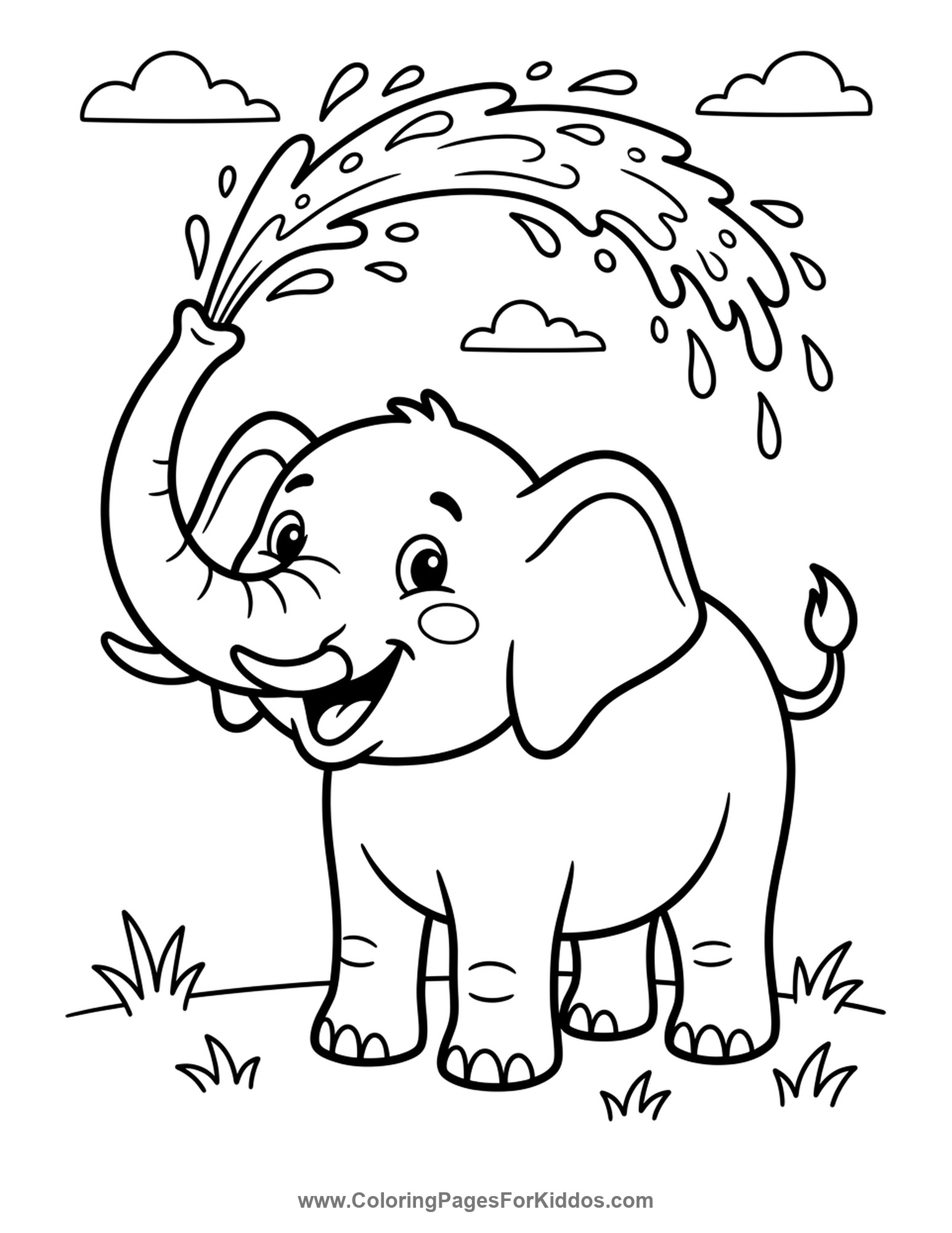Elephant Spraying Water coloring page