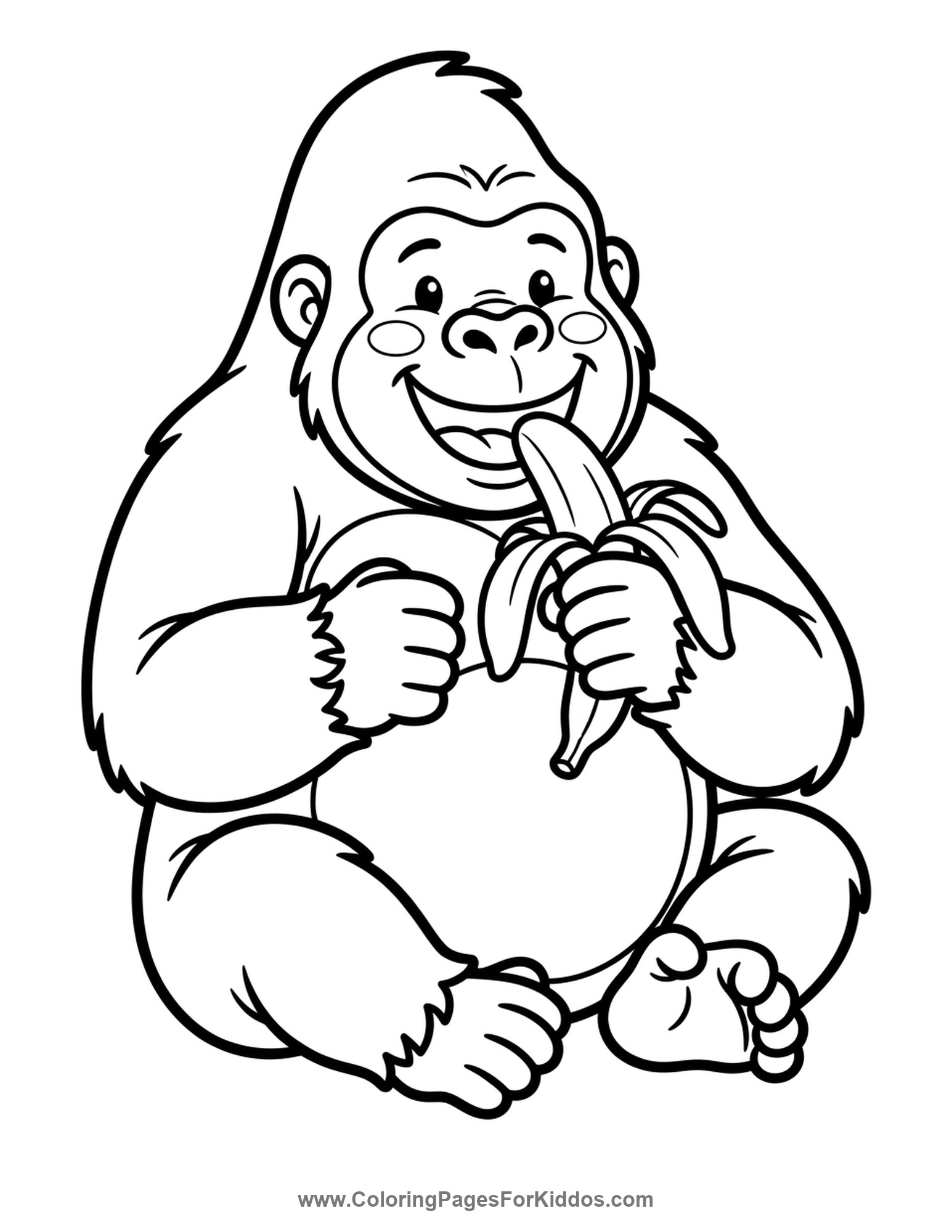 Gorilla Eating A Banana coloring page