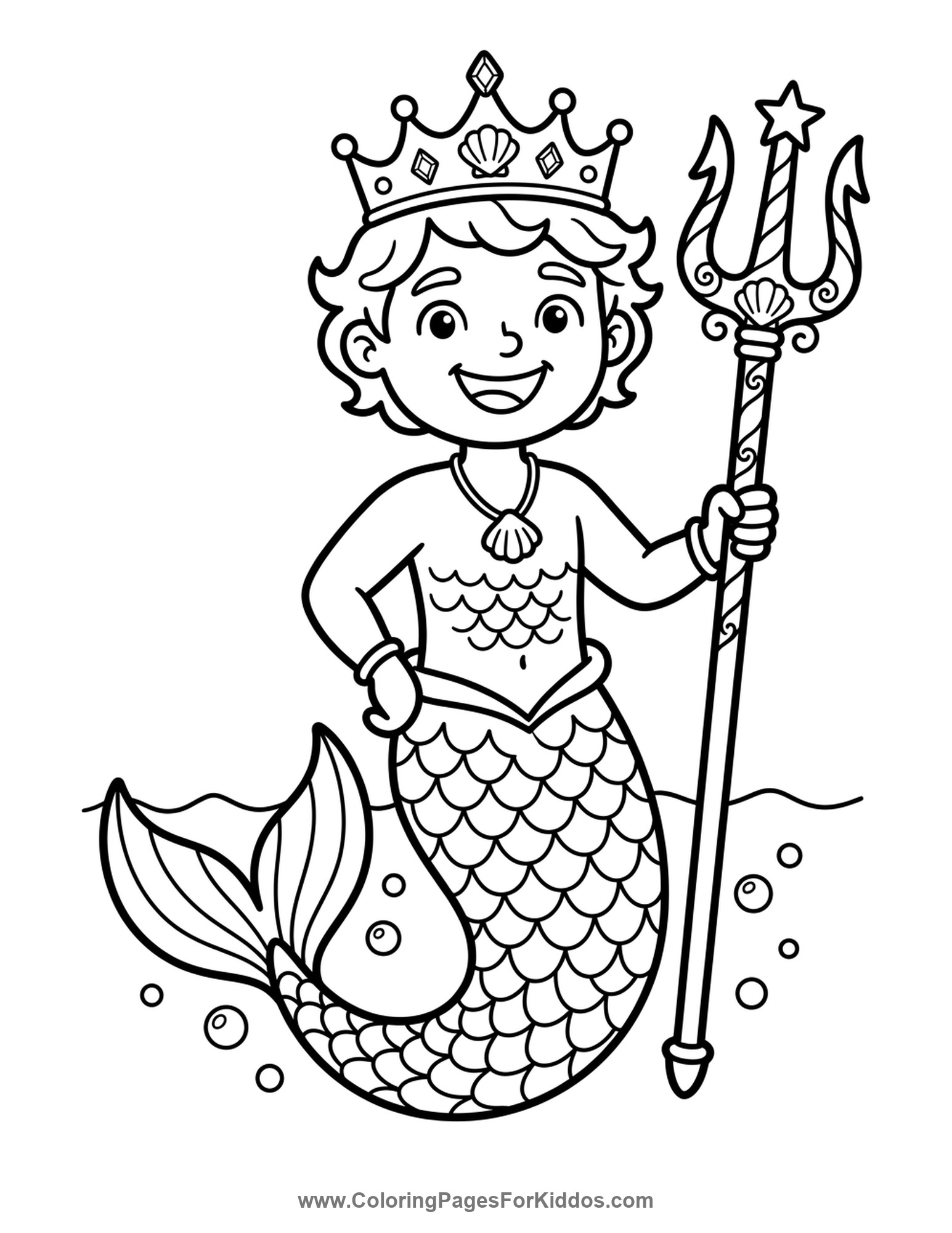 Friendly Merman Prince coloring page