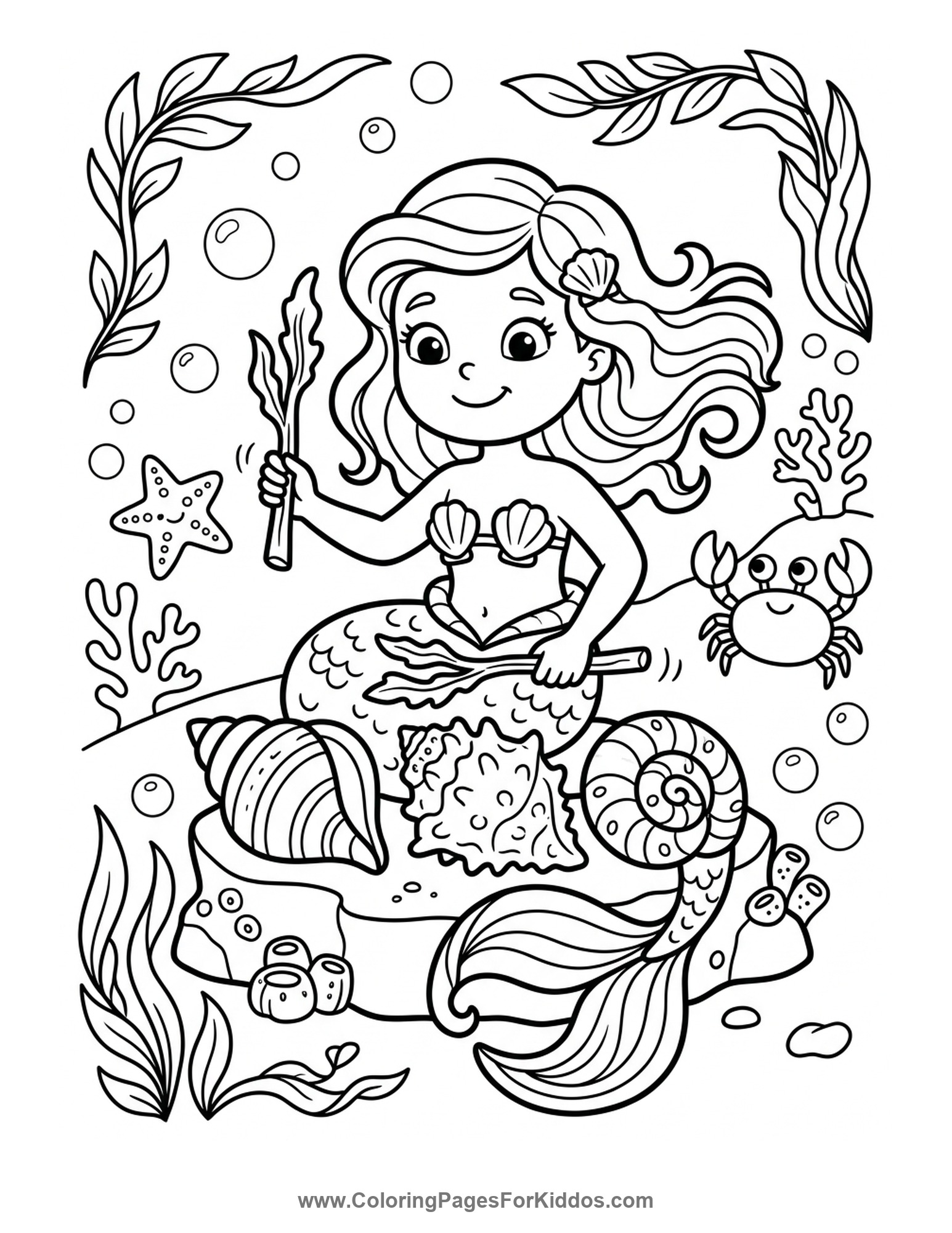 Mermaid Playing Shell Drums coloring page