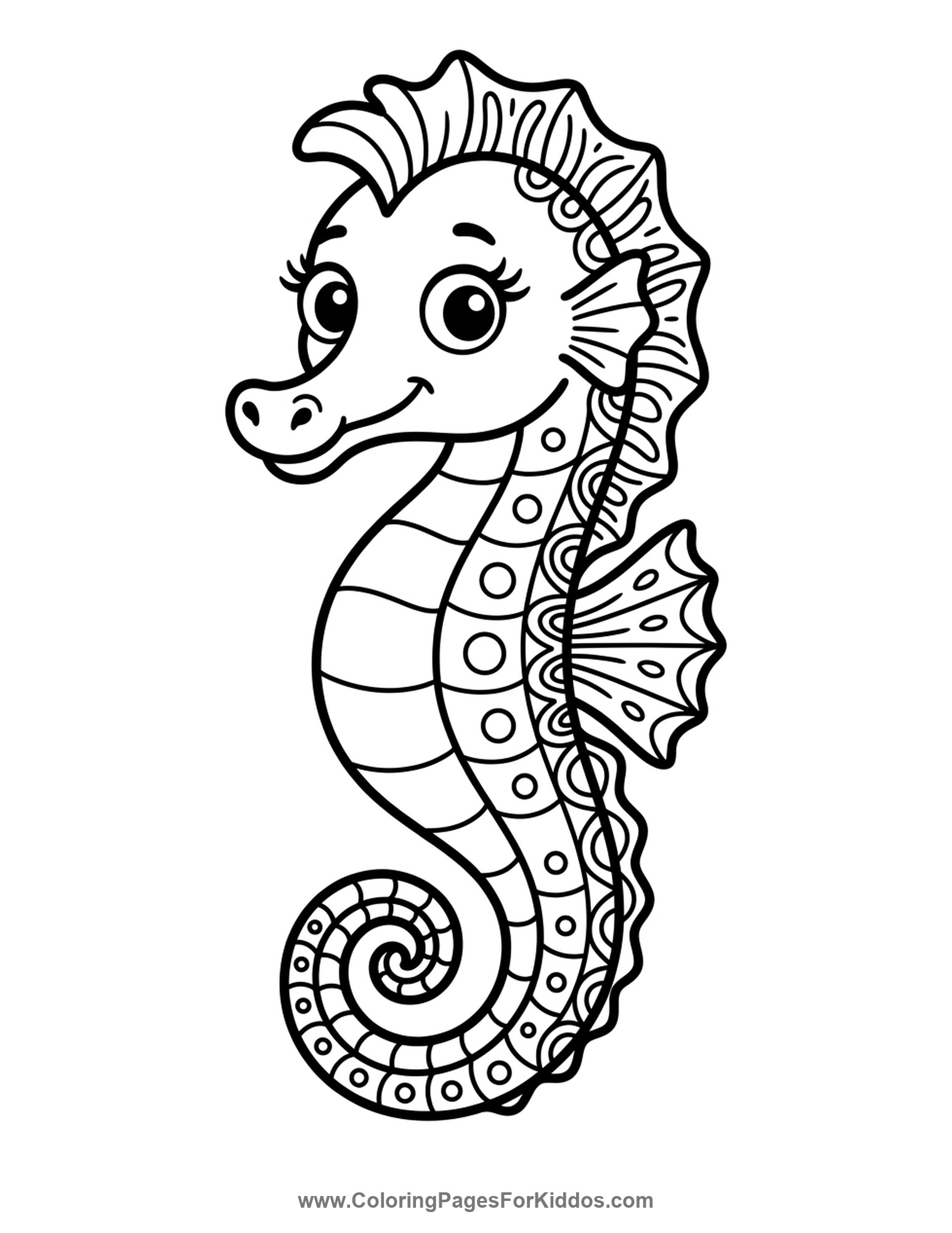 Curious Curly-Tailed Seahorse coloring page