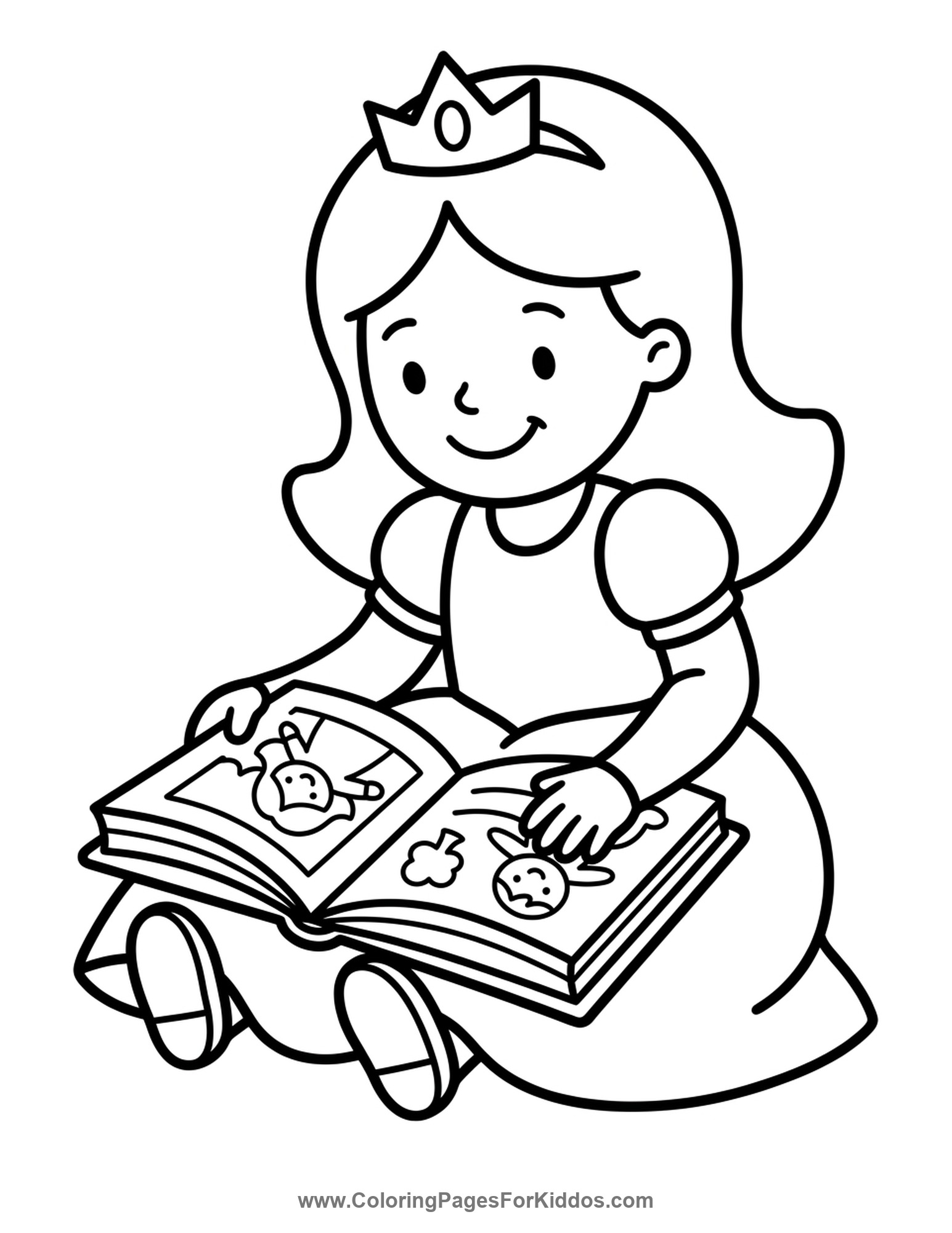 A Princess Reading Her Book coloring page