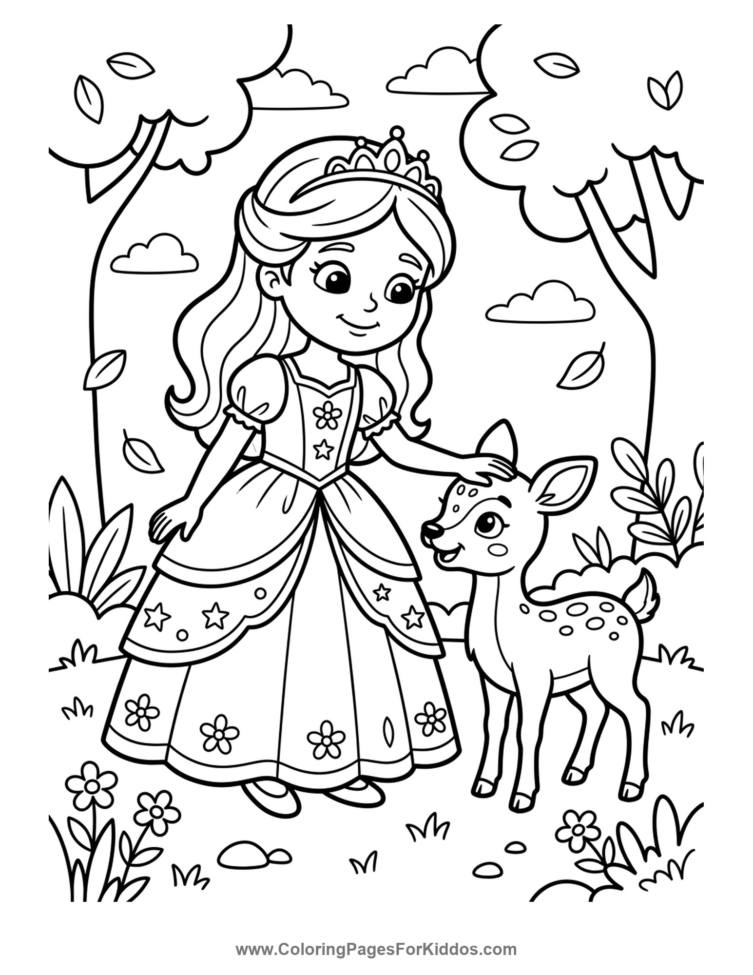 Princess And Her Fawn coloring page