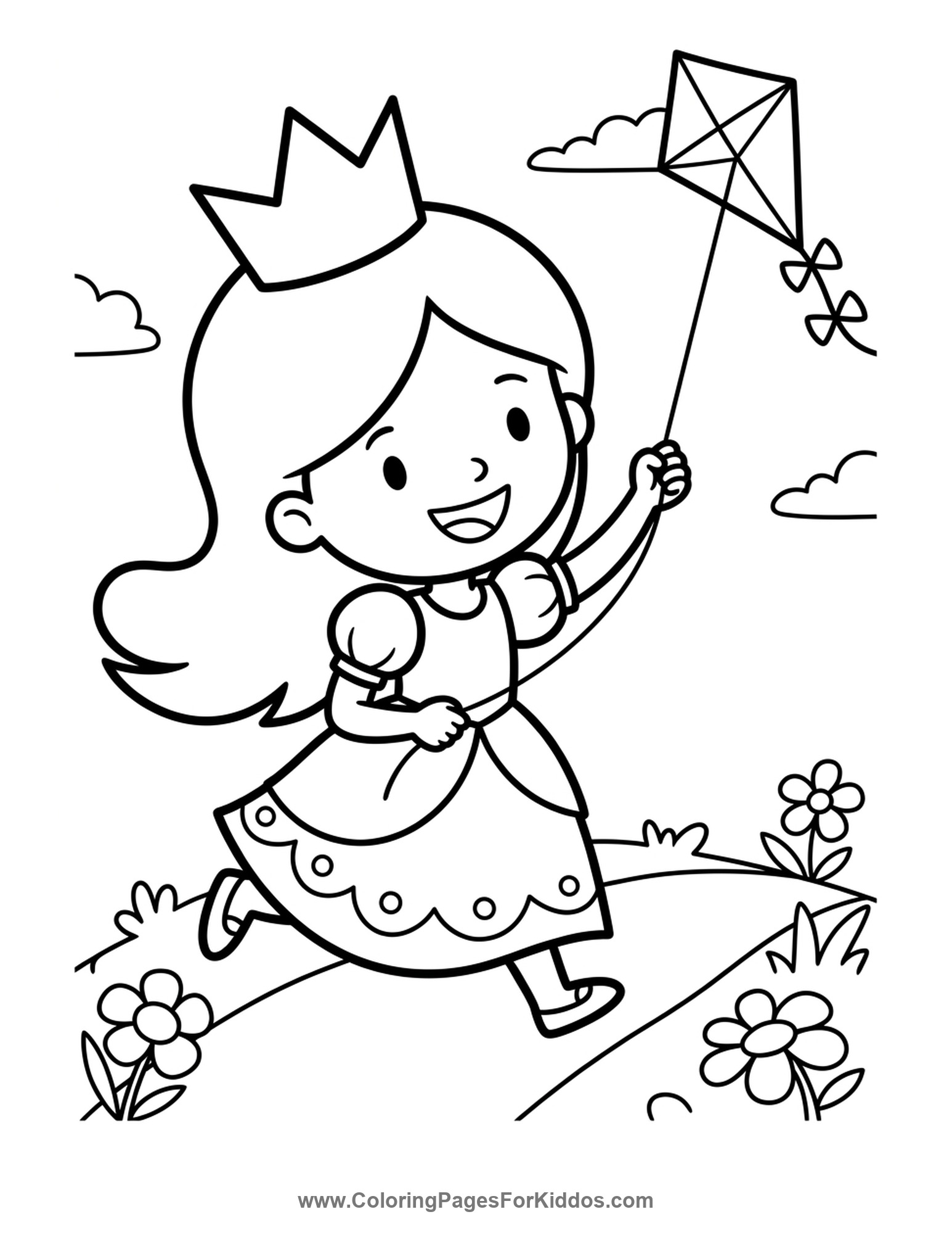 Princess Flying A Kite coloring page
