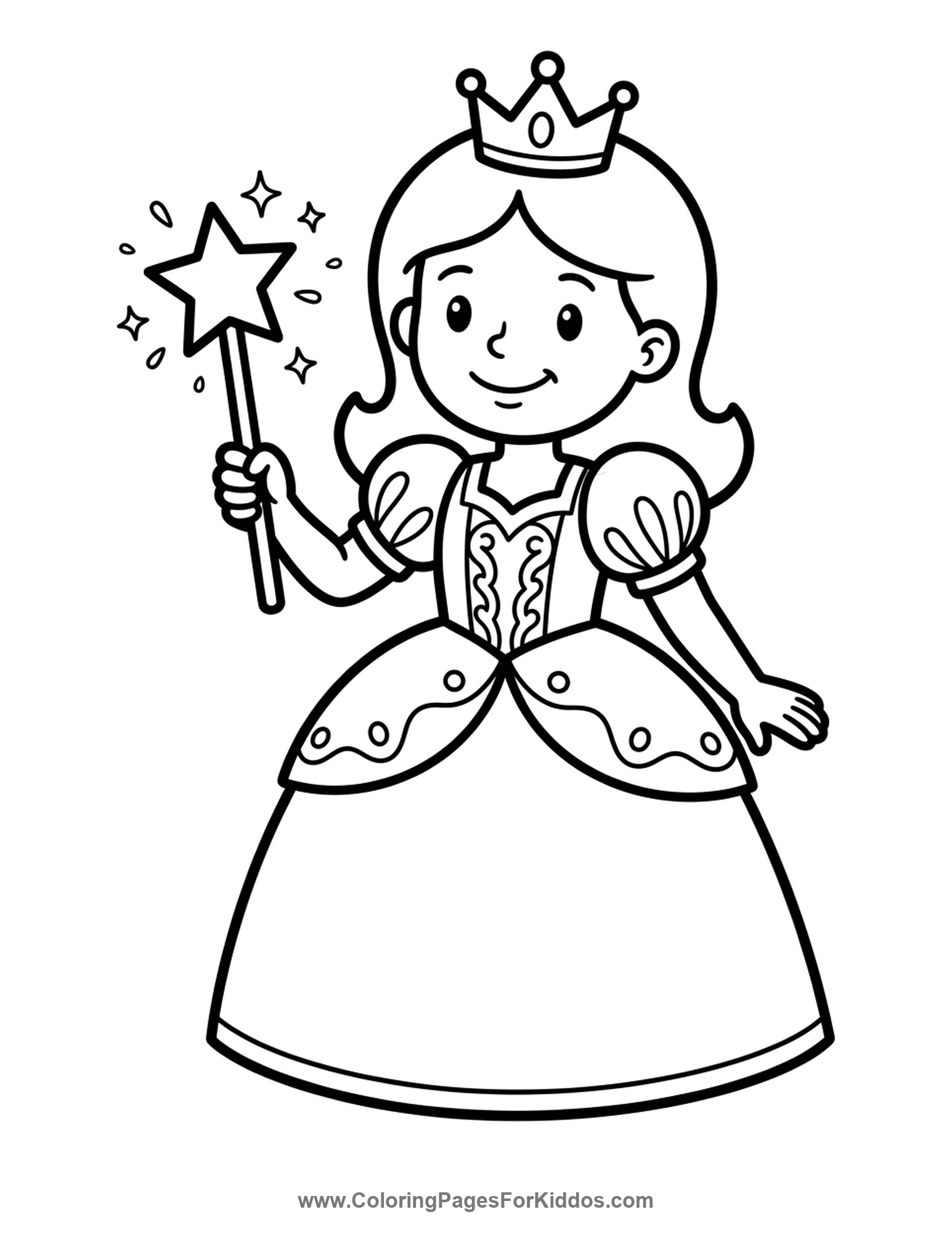 Princess With A Star Wand coloring page