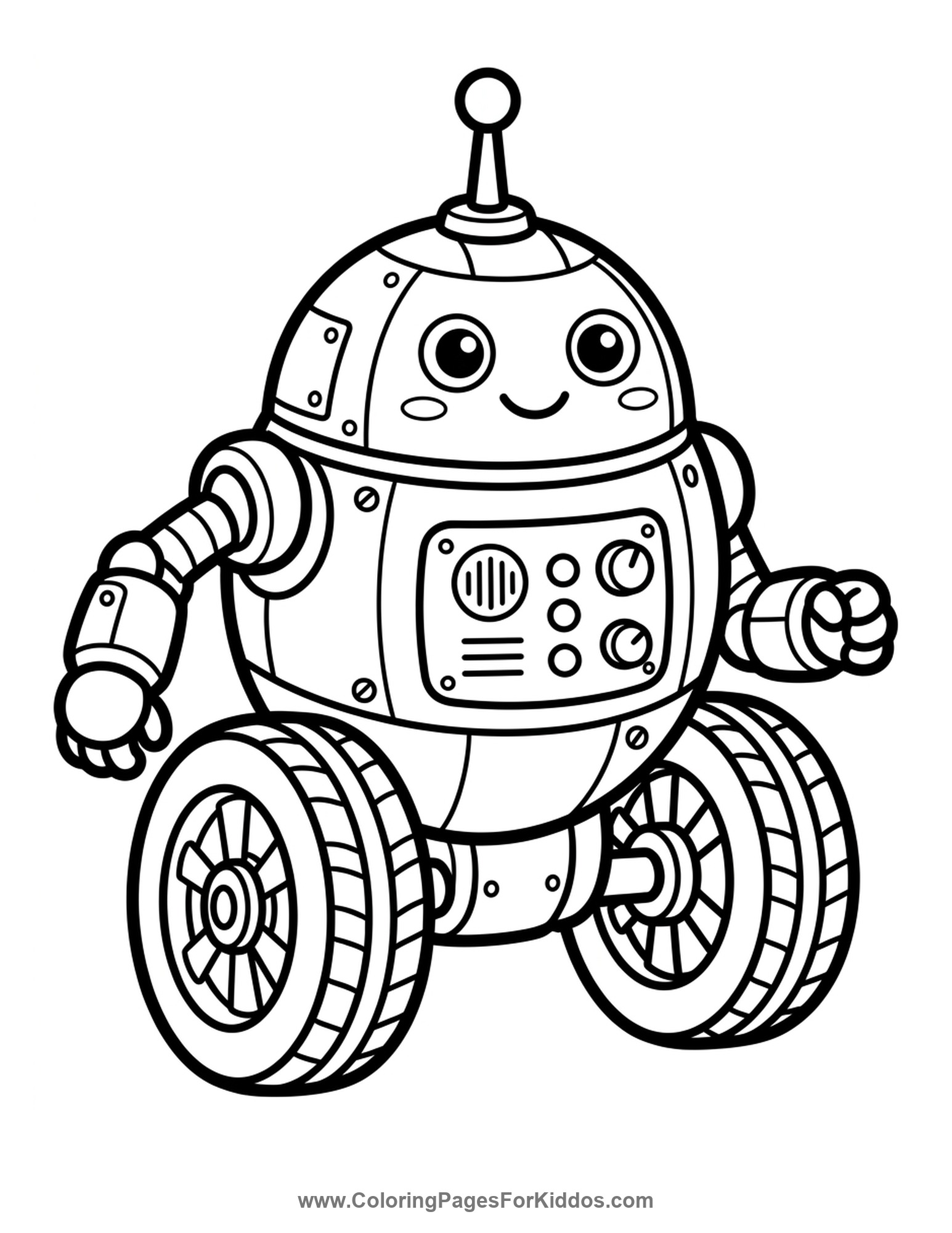 Funny Robot On Wheels coloring page