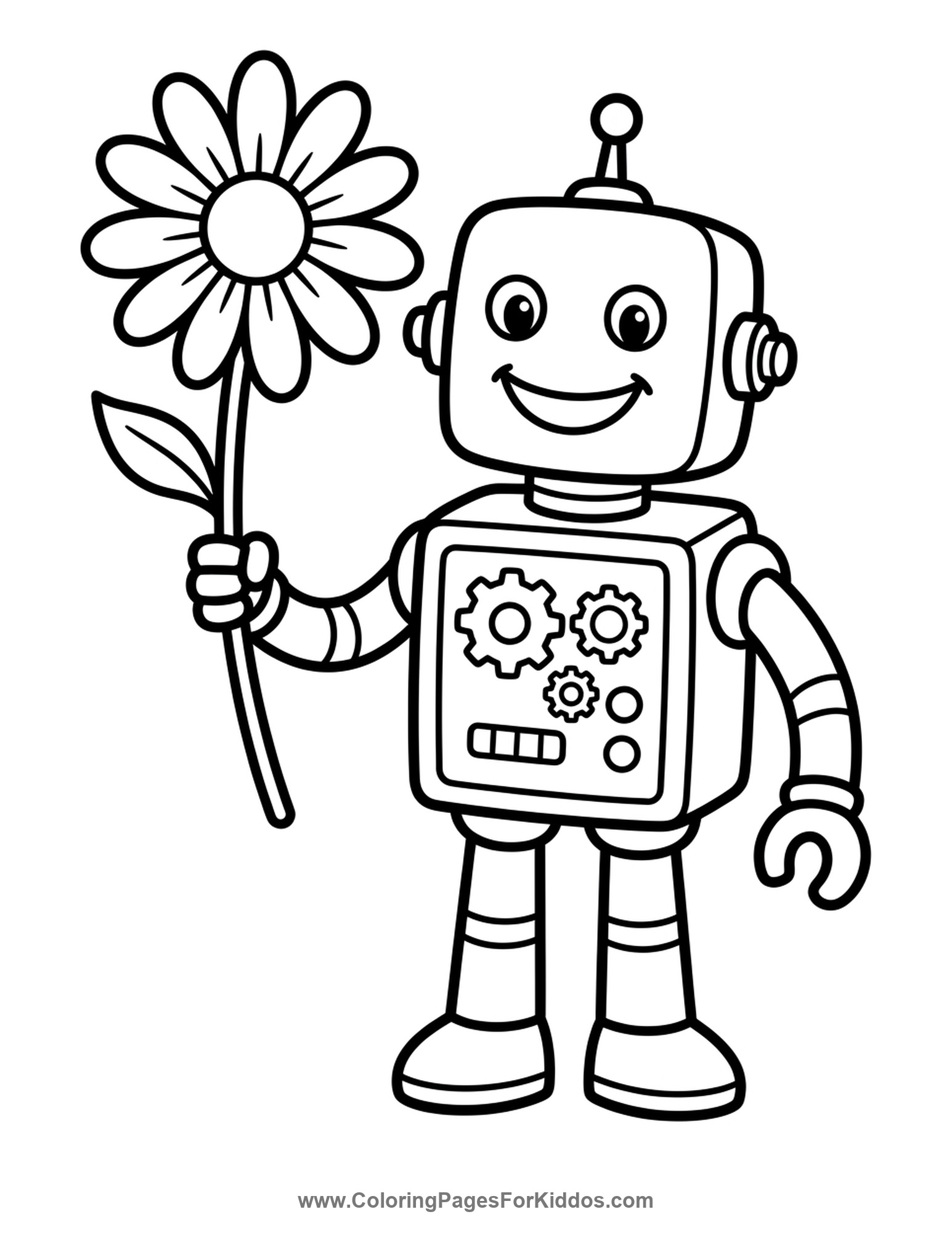 Robot Holding A Flower coloring page