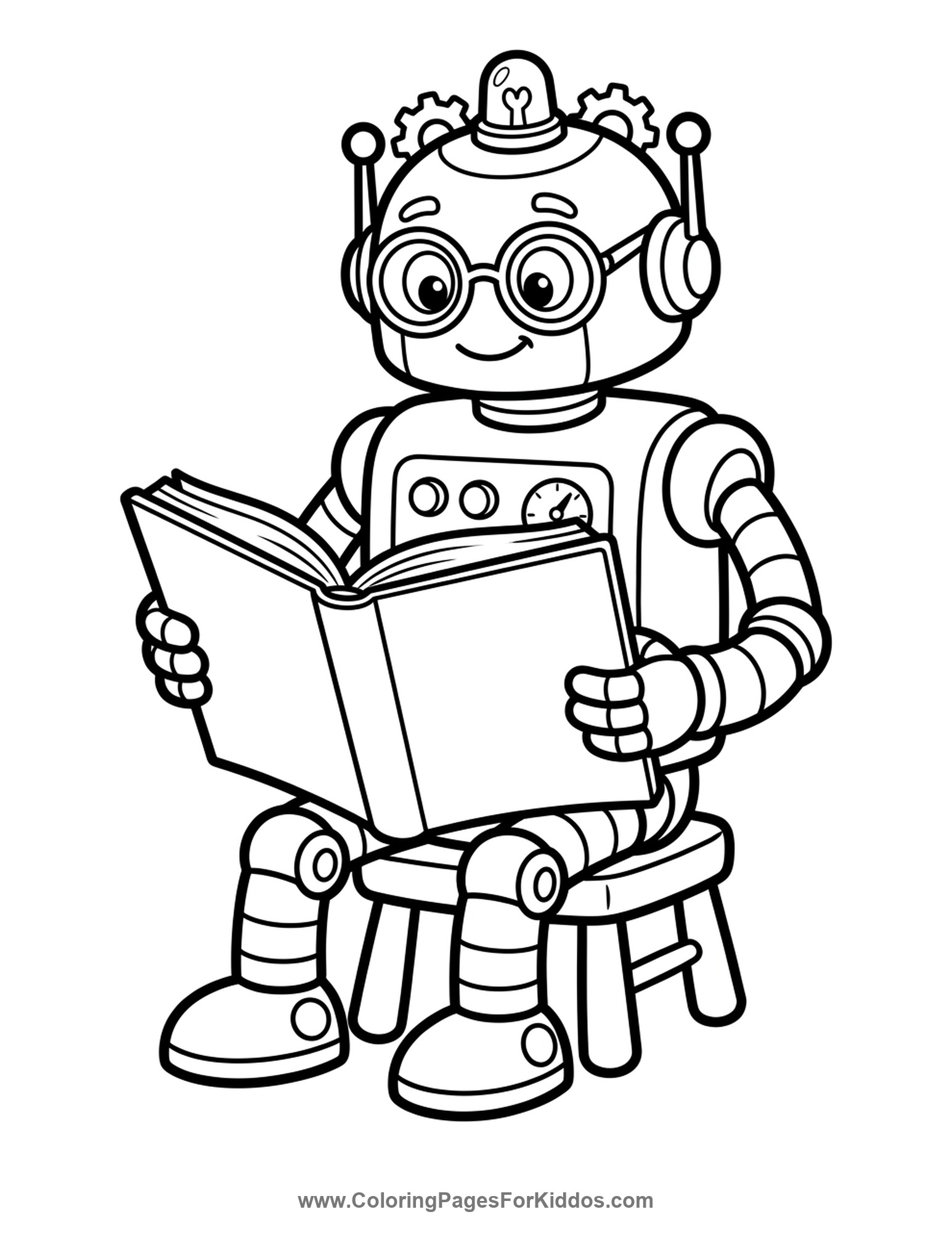 Robot Reading A Book coloring page
