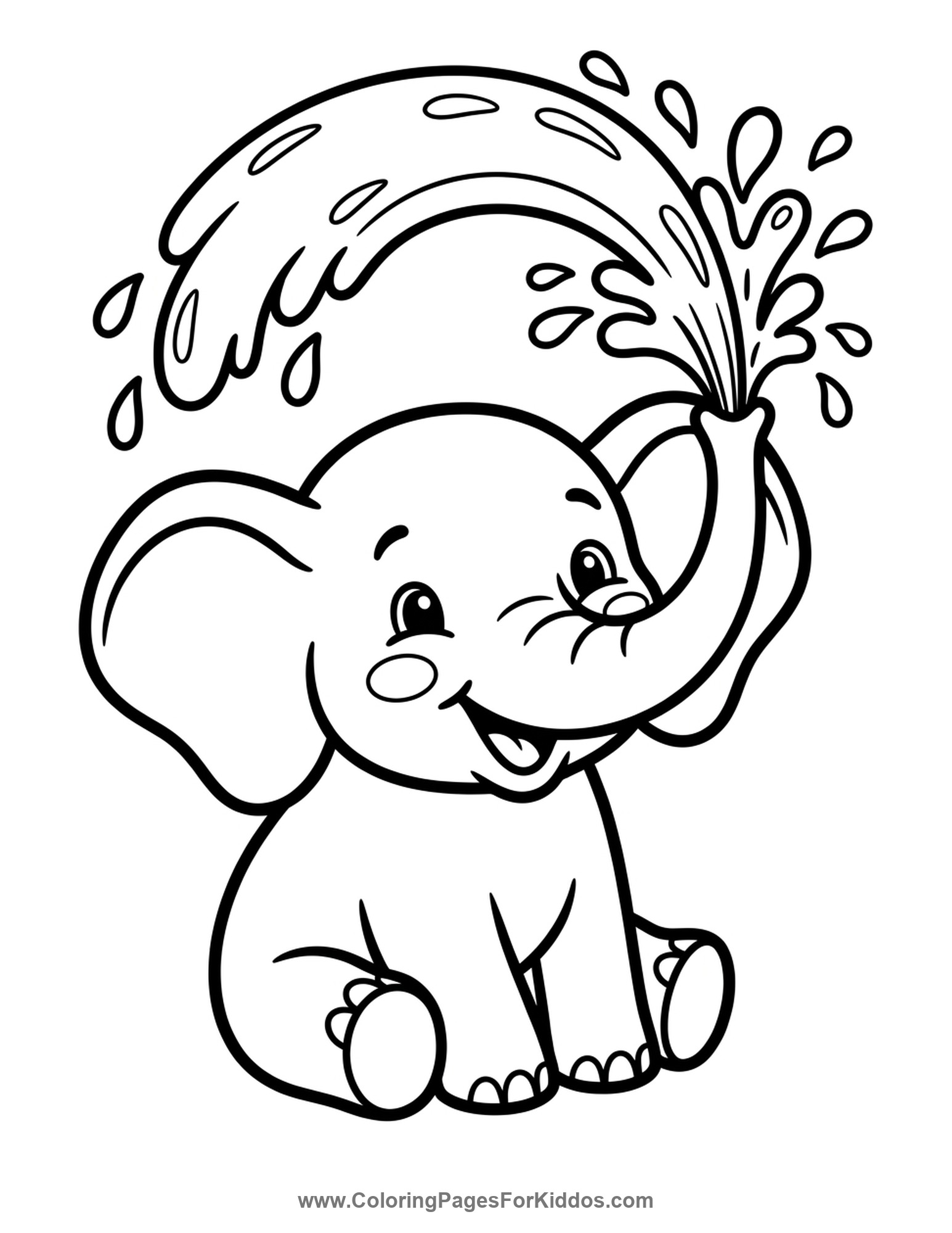 Elephant Spraying Water coloring page