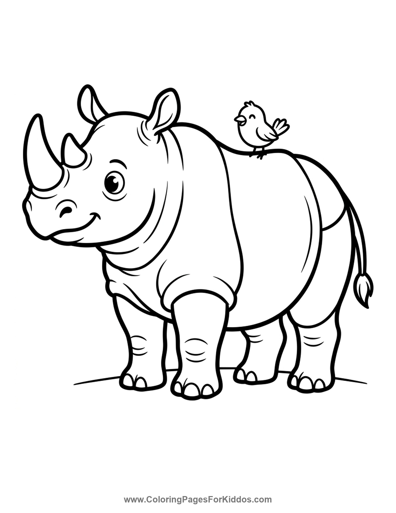 Rhino With A Bird Friend coloring page