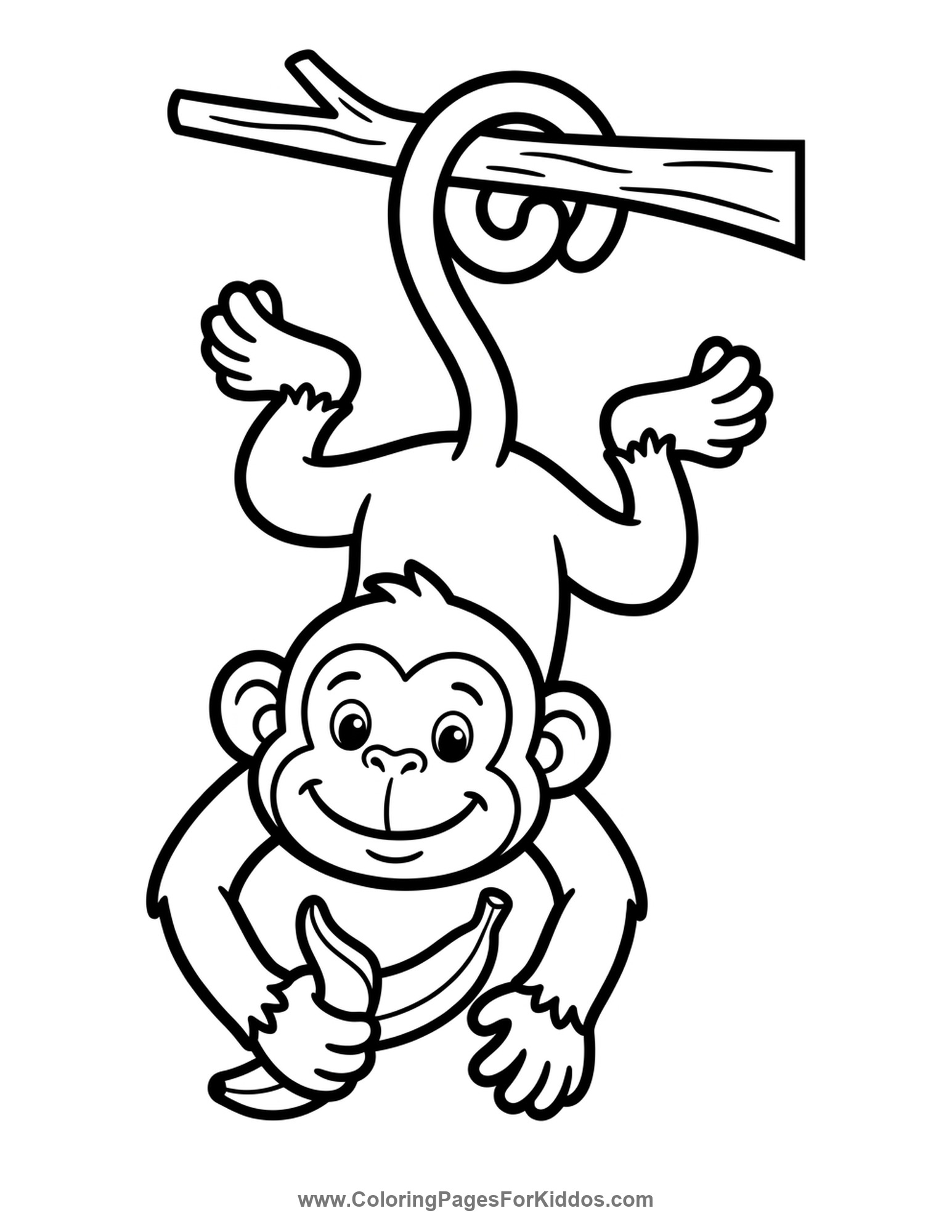 Silly Monkey Holding Banana coloring page