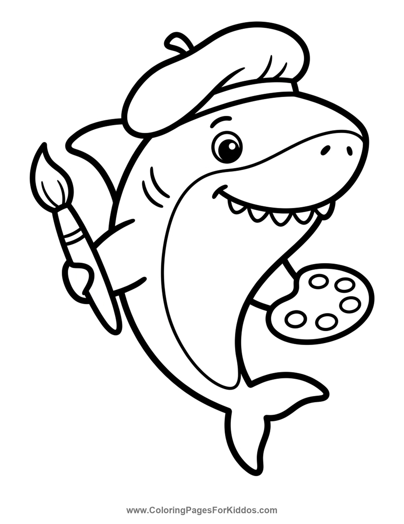 Artist Shark With Paintbrush coloring page