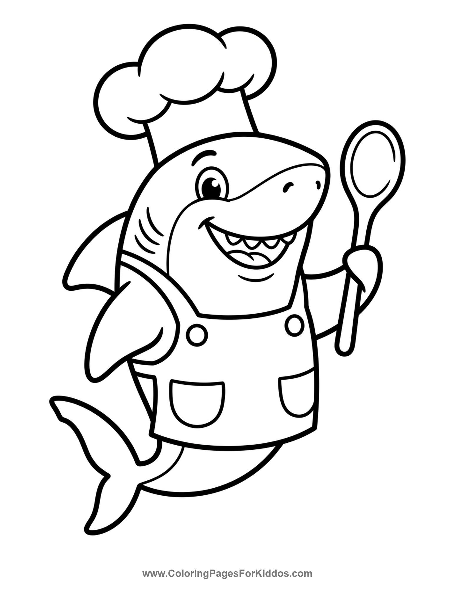 Chef Shark With A Spoon coloring page