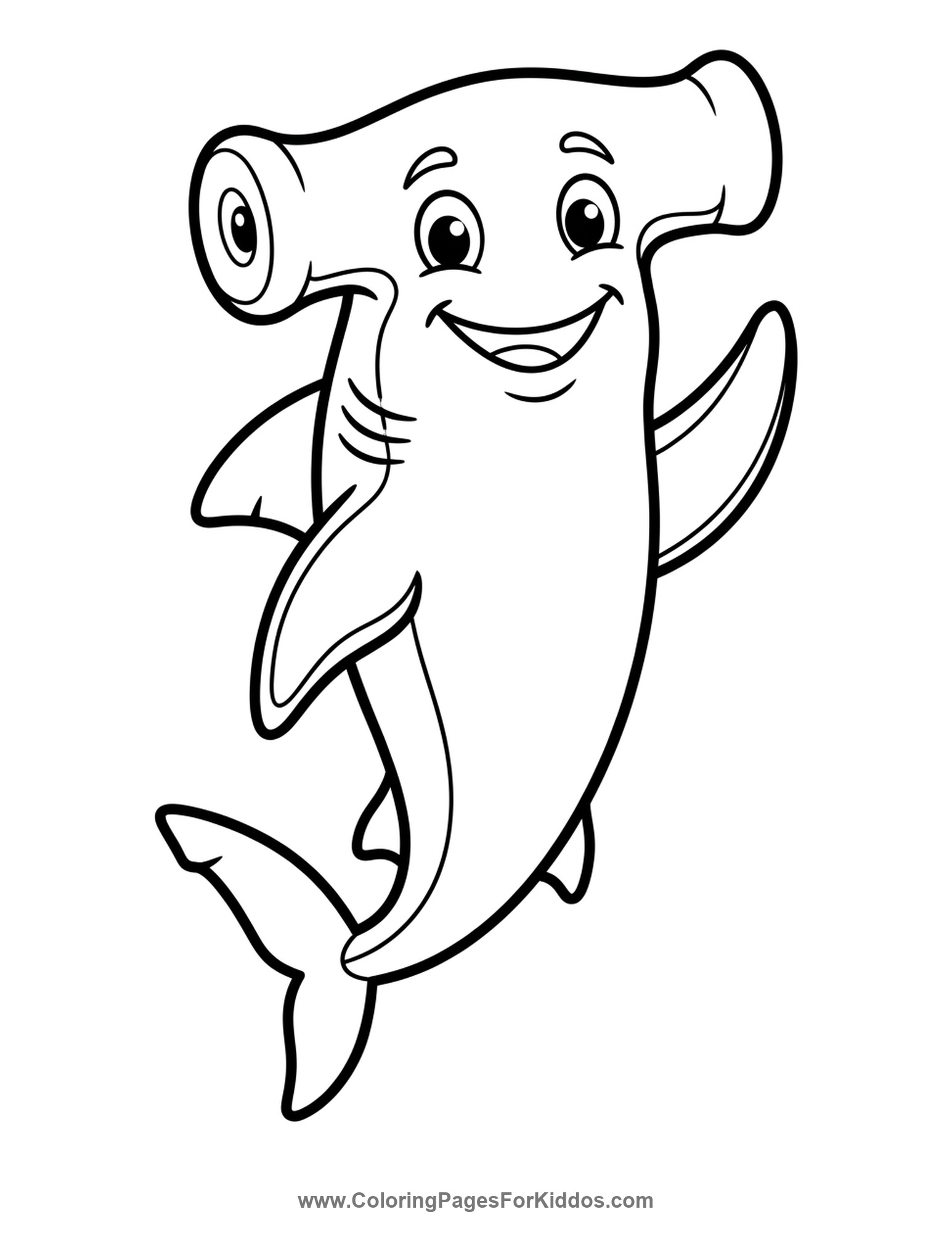 Goofy Hammerhead Shark Waving coloring page