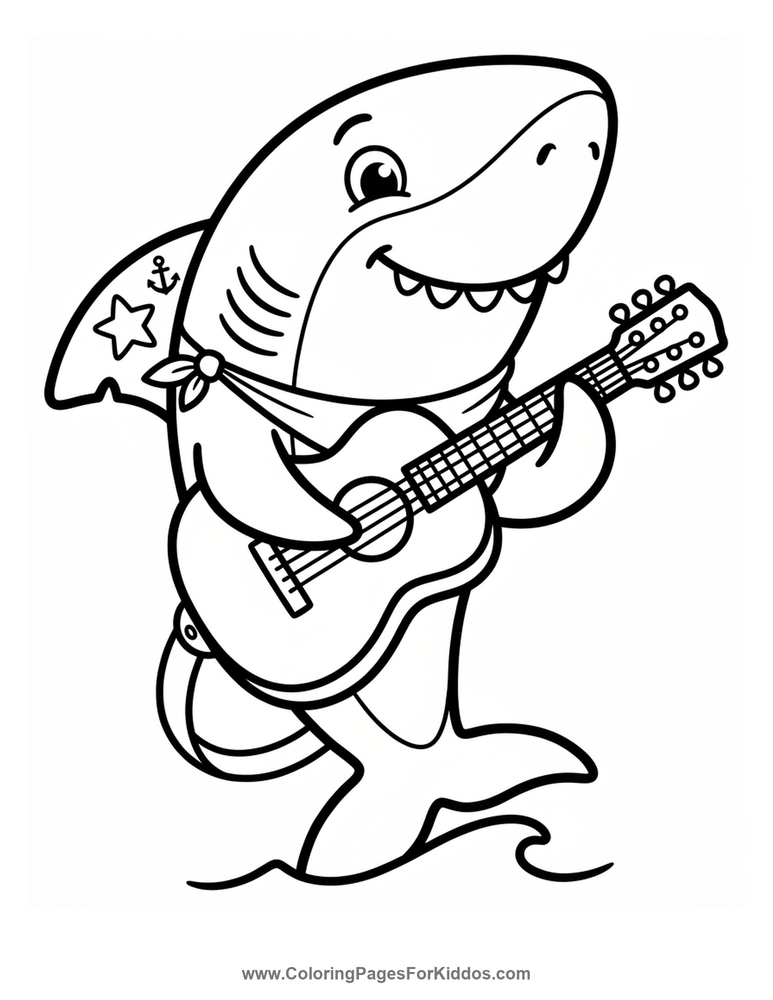 Shark Playing A Guitar coloring page